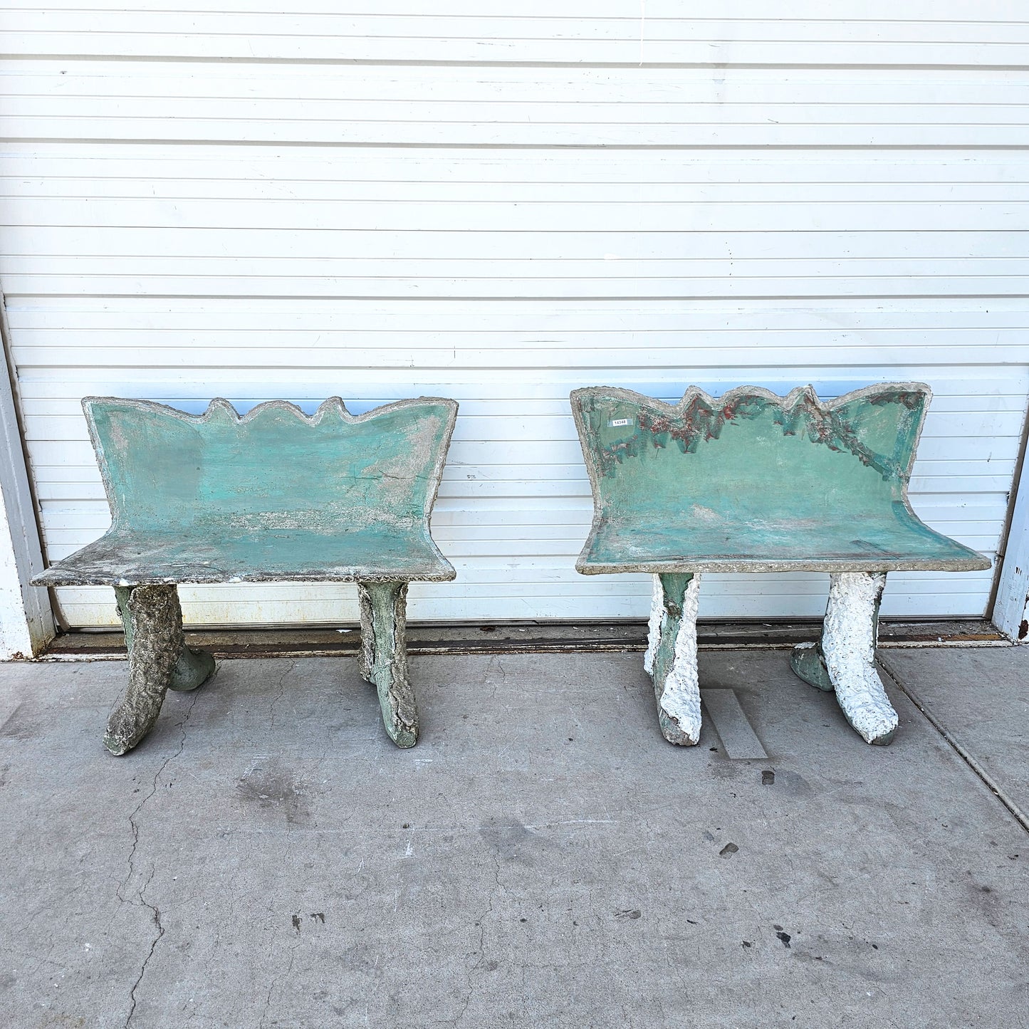 Pair of Faux Bois Concrete Benches