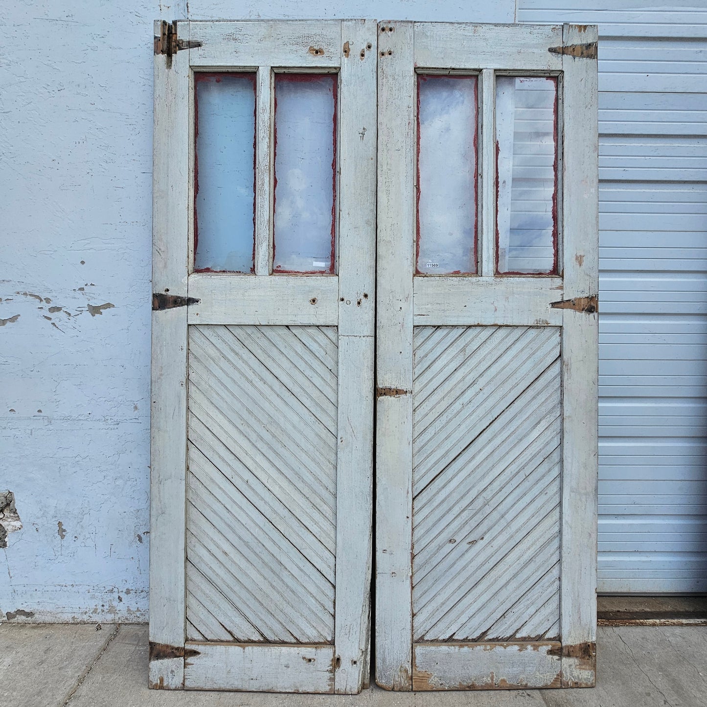 Pair of 2 Lite Painted Wood Antique Barn Doors