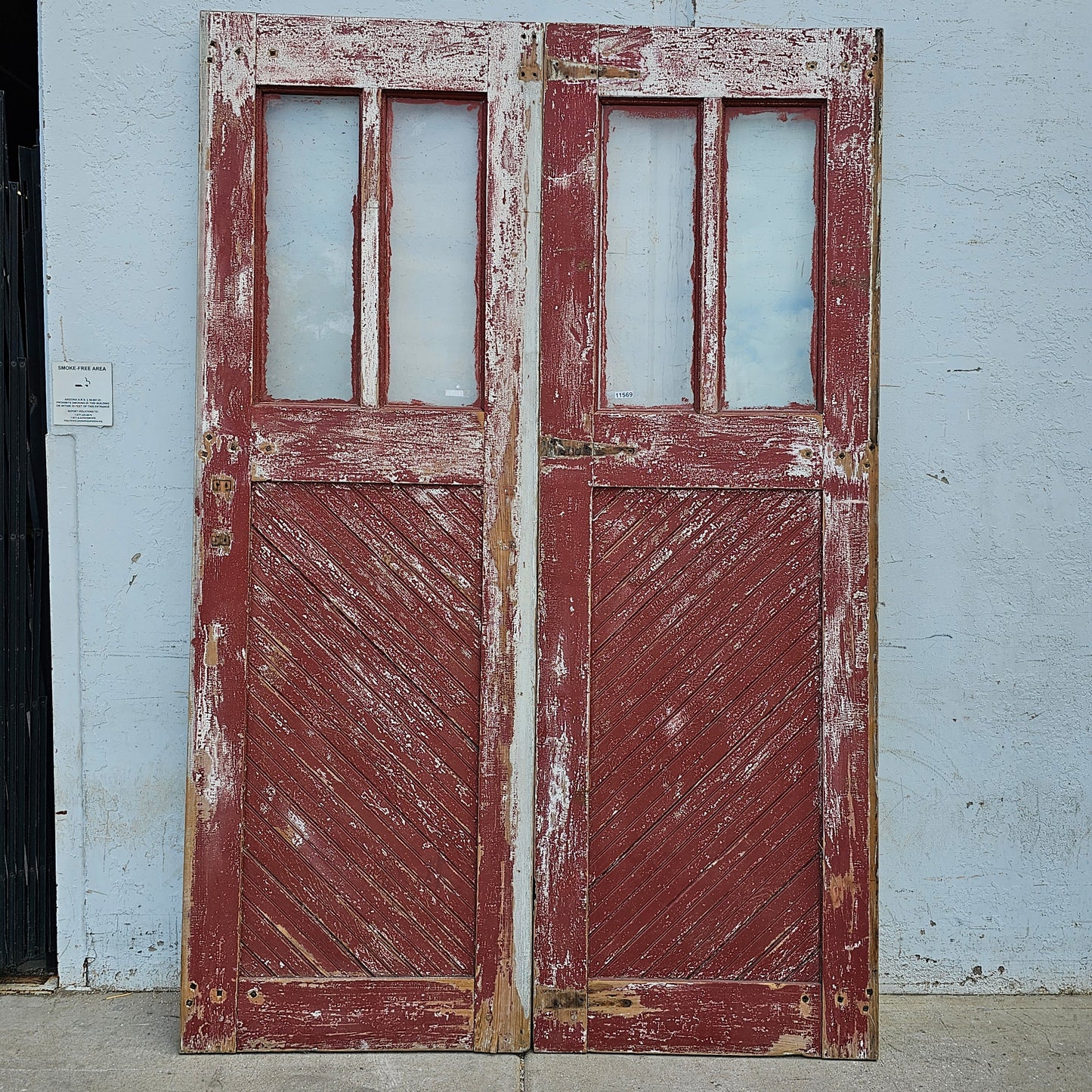 Pair of 2 Lite Painted Wood Antique Barn Doors