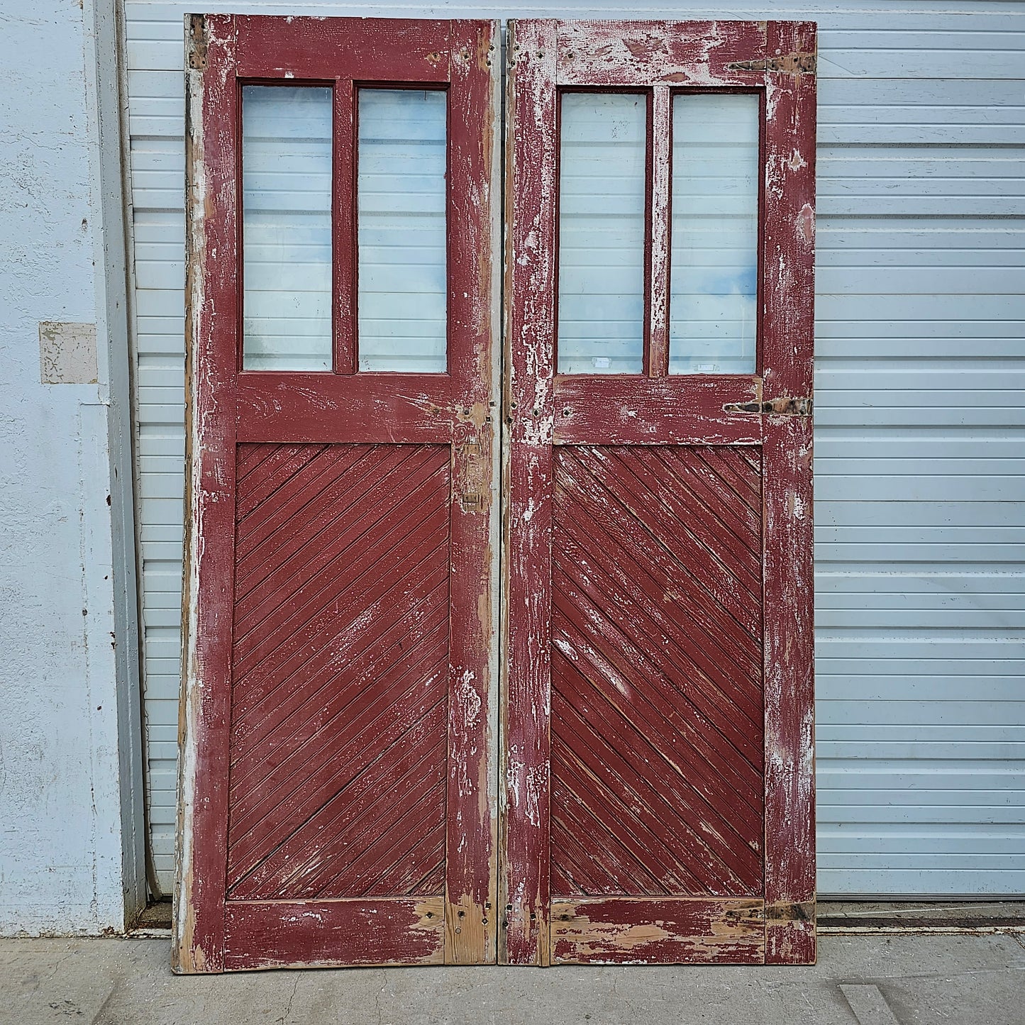 Pair of 2 Lite Painted Wood Antique Barn Doors