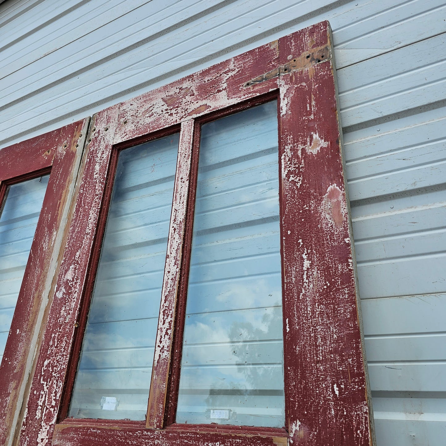 Pair of 2 Lite Painted Wood Antique Barn Doors