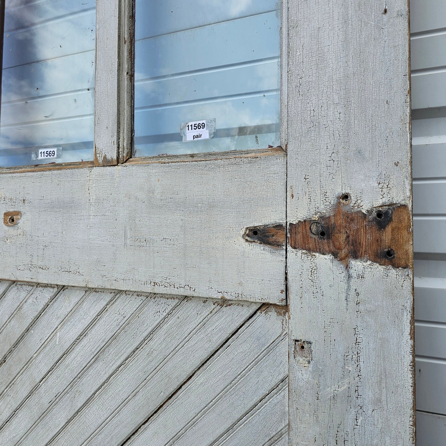 Pair of 2 Lite Painted Wood Antique Barn Doors