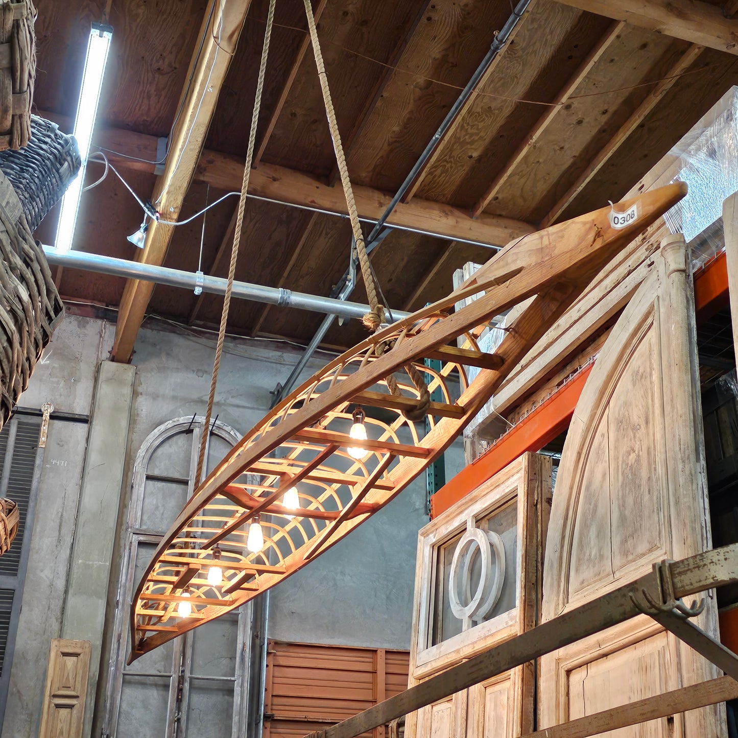 Repurposed Kayak Frame Pendant Light