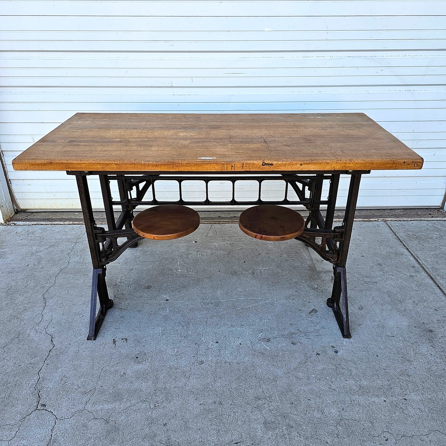 Industrial Table with Swing Out Seats