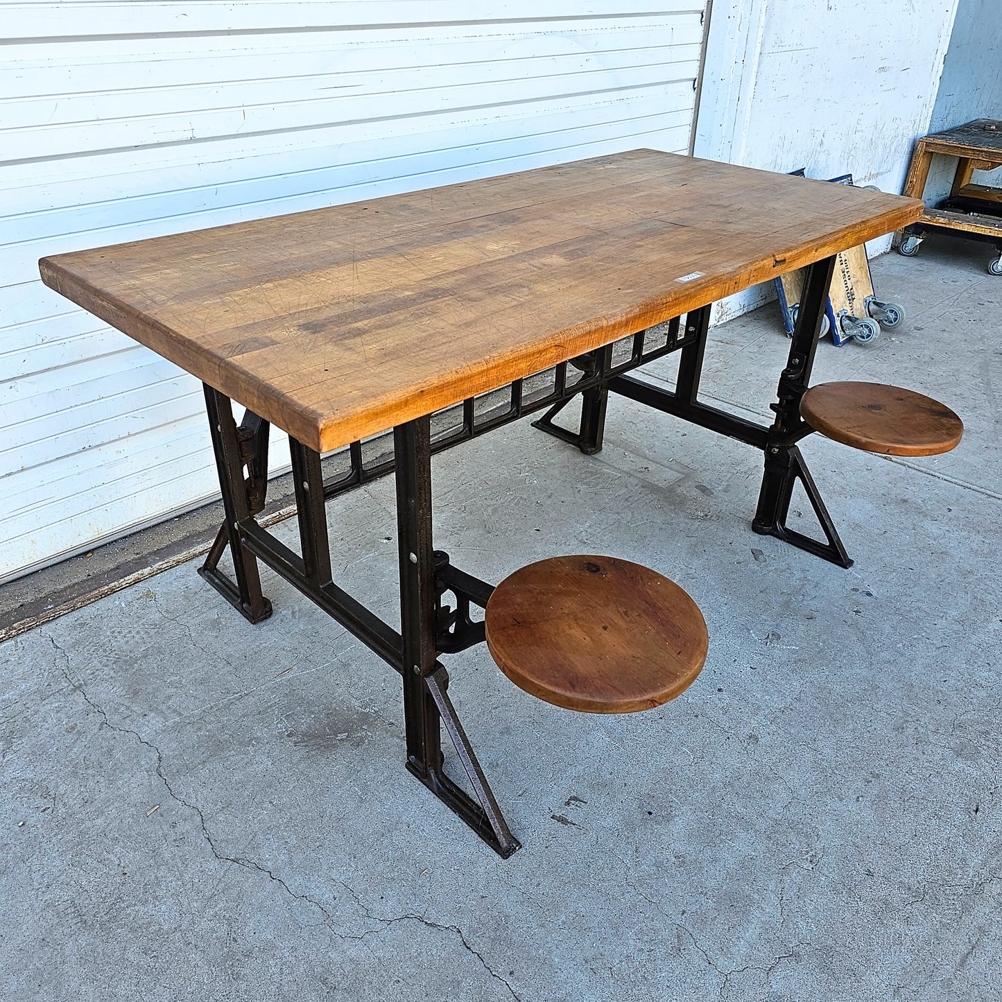 Industrial Table with Swing Out Seats