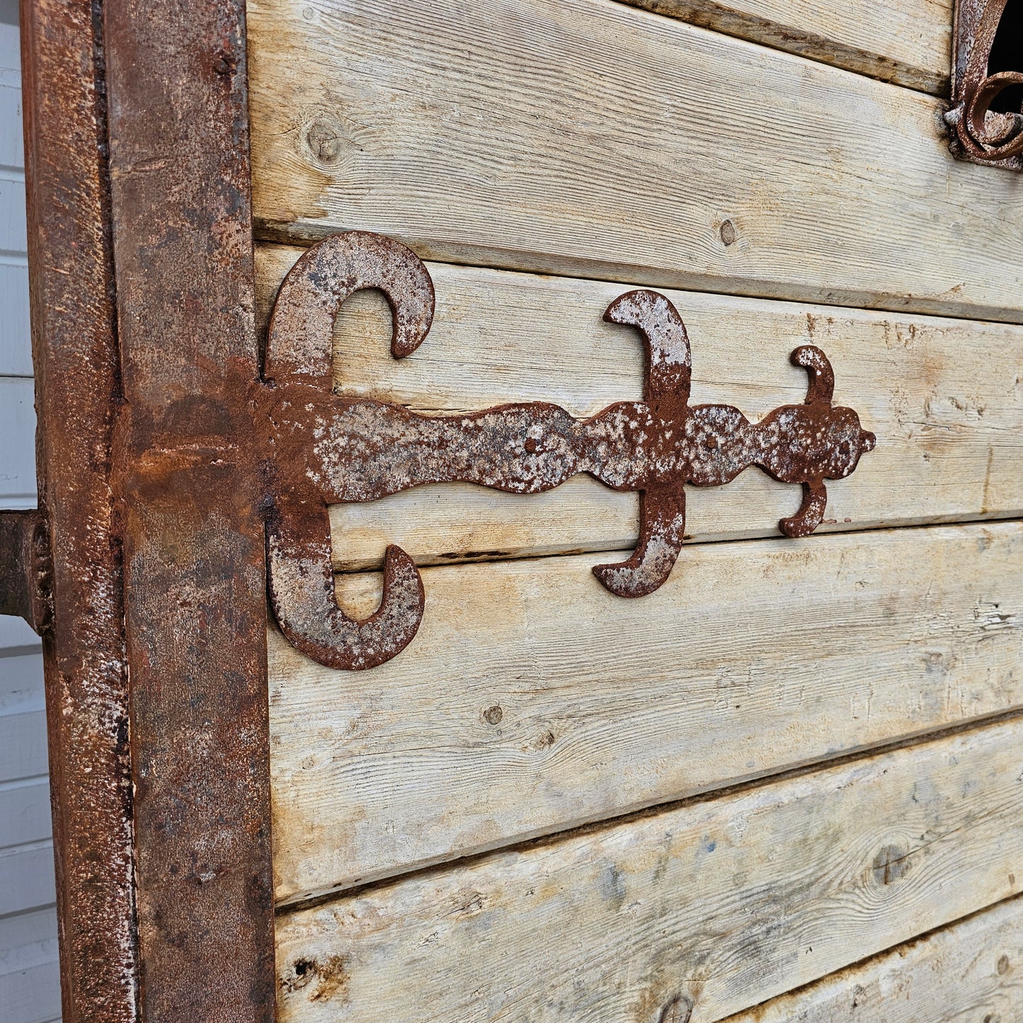 Pair of Arched Wood Doors w/Iron Trim