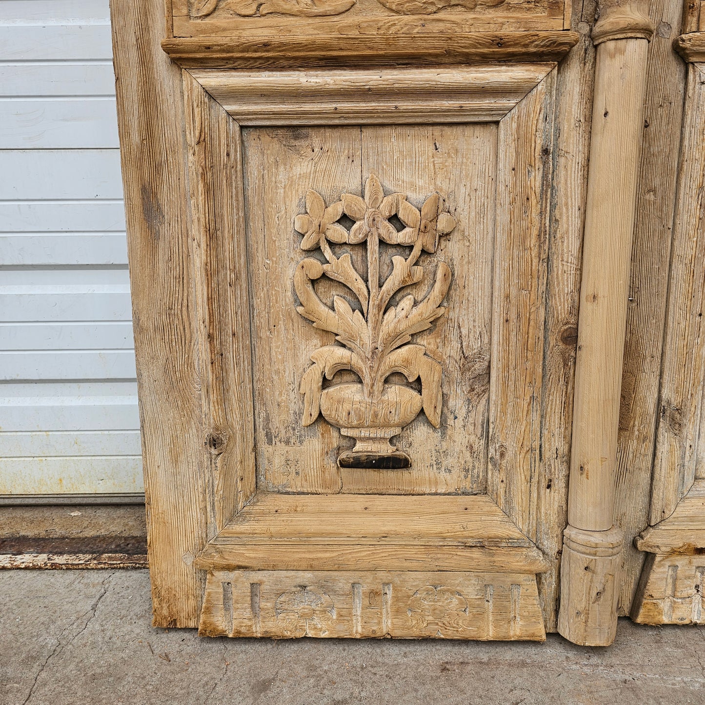 Pair of Carved Wood Doors w/2 Single Glass Lites