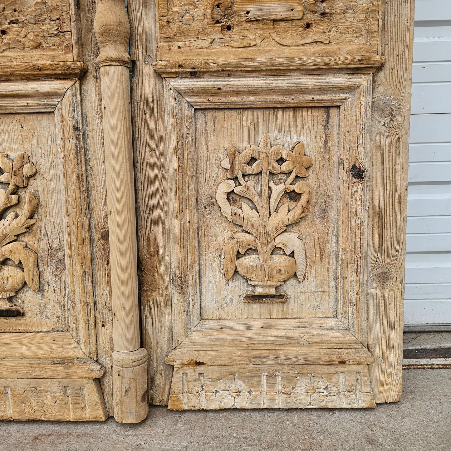 Pair of Carved Wood Doors w/2 Single Glass Lites