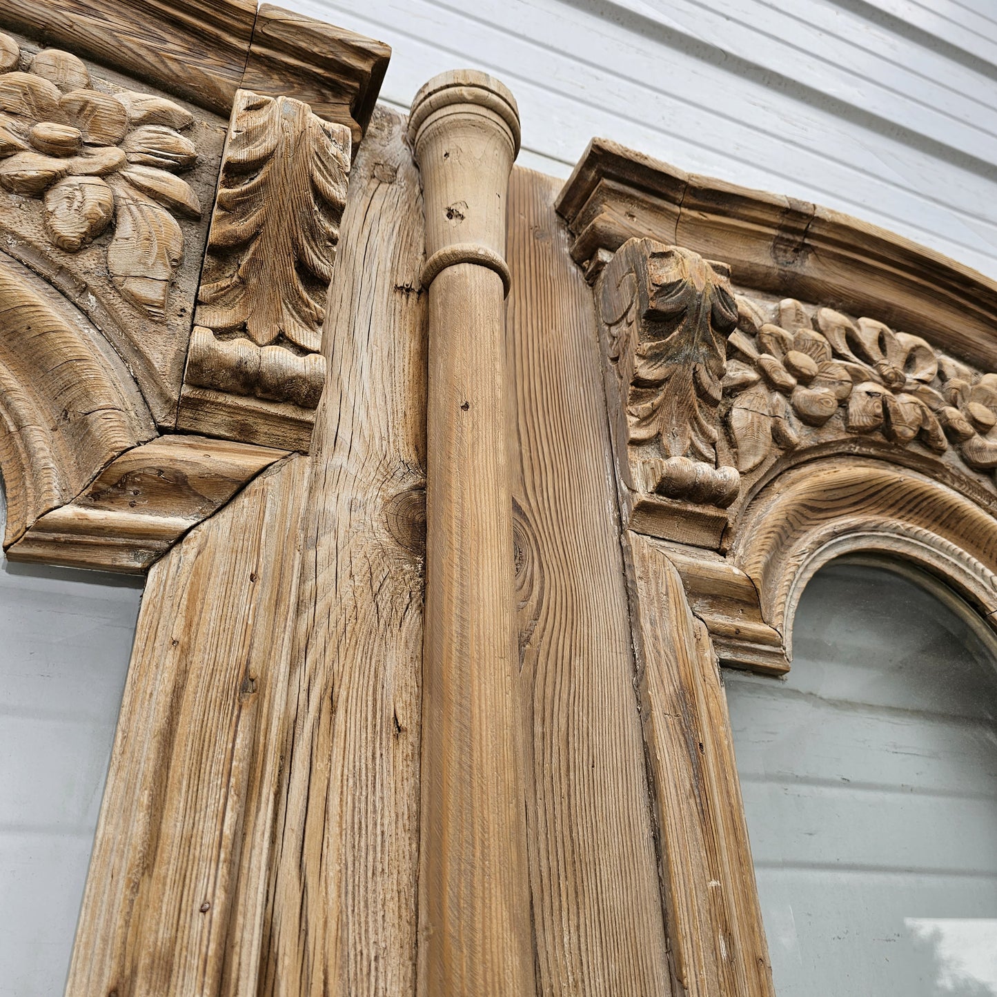 Pair of Carved Wood Doors w/2 Single Glass Lites