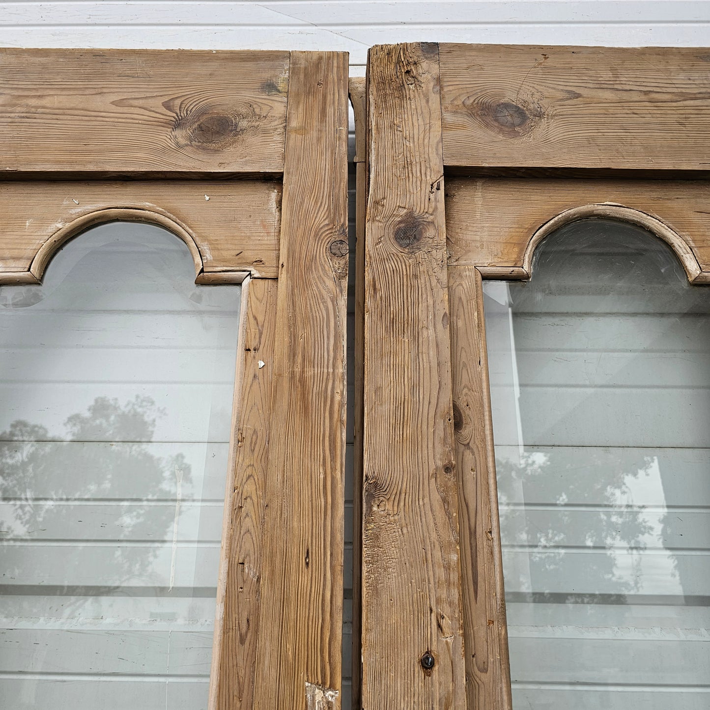 Pair of Carved Wood Doors w/2 Single Glass Lites