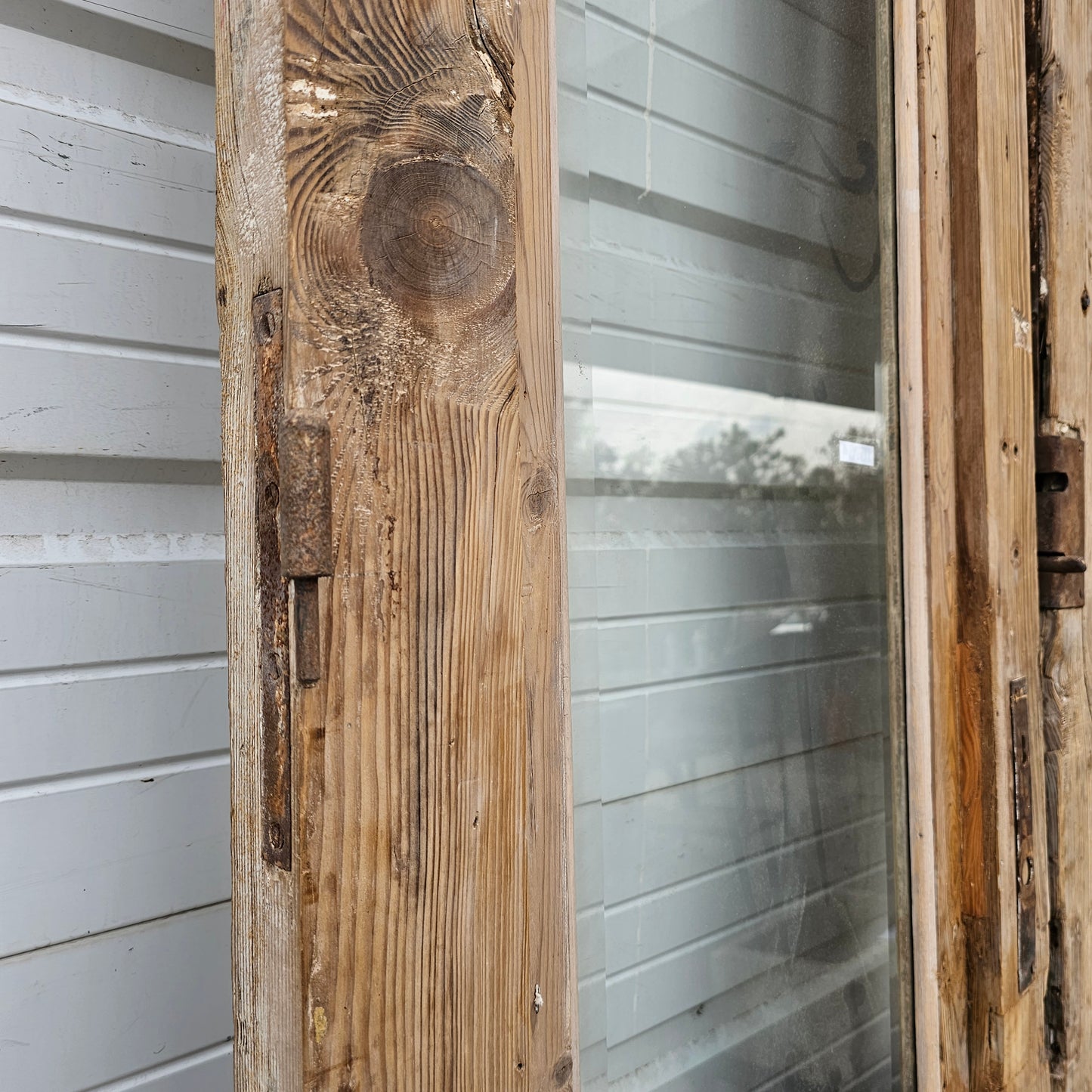 Pair of Carved Wood Doors w/2 Single Glass Lites