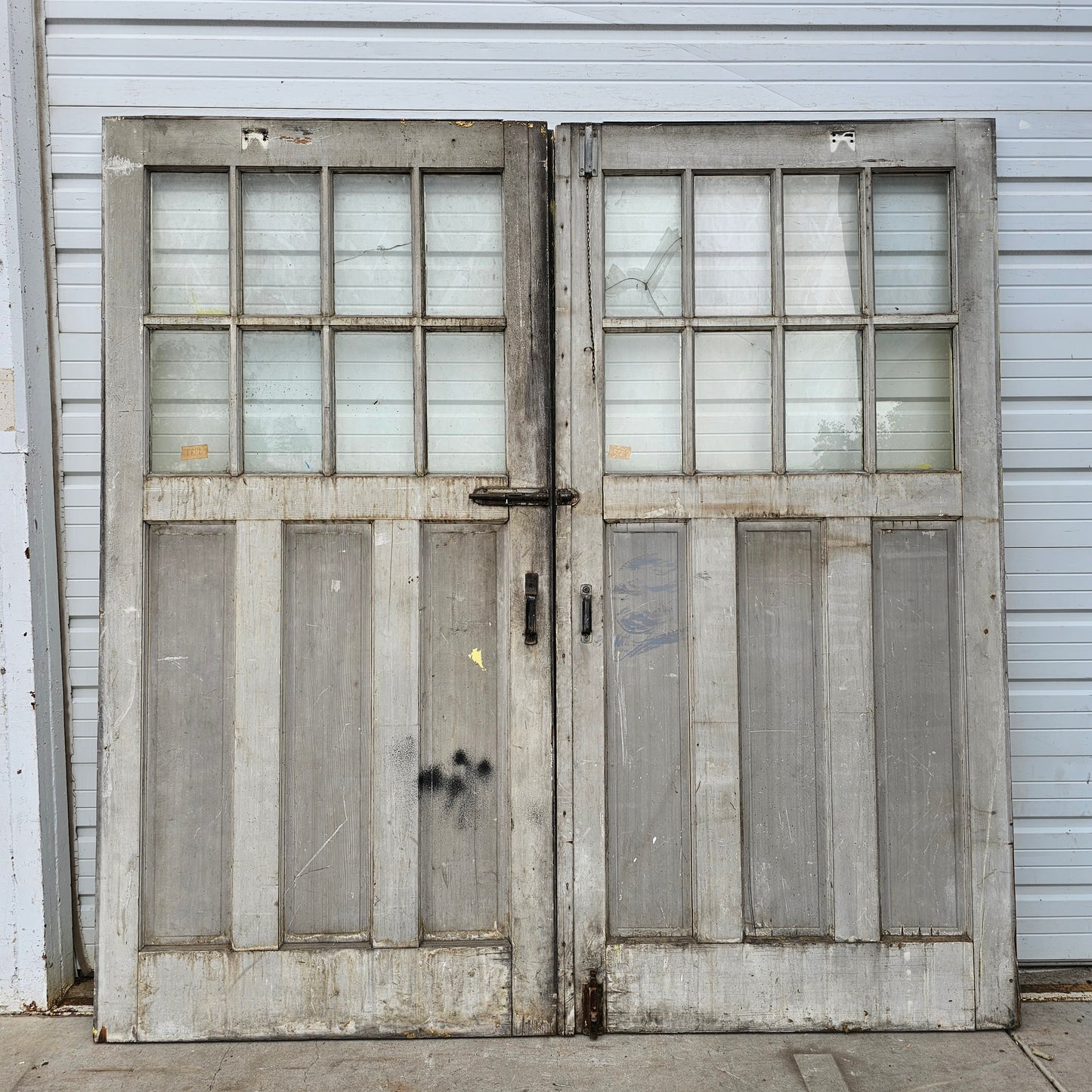 Pair of Large Yellow Carriage House Doors with 6 Lites