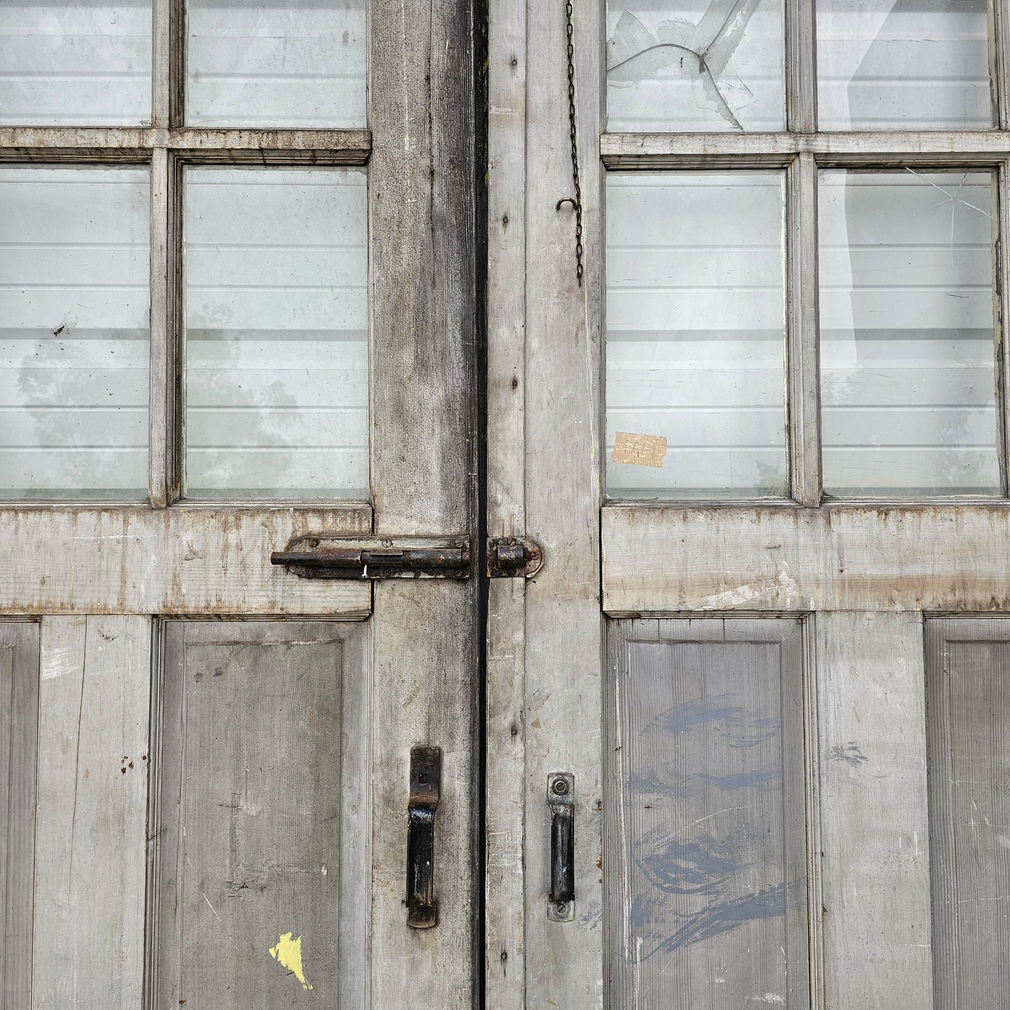 Pair of Large Yellow Carriage House Doors with 6 Lites
