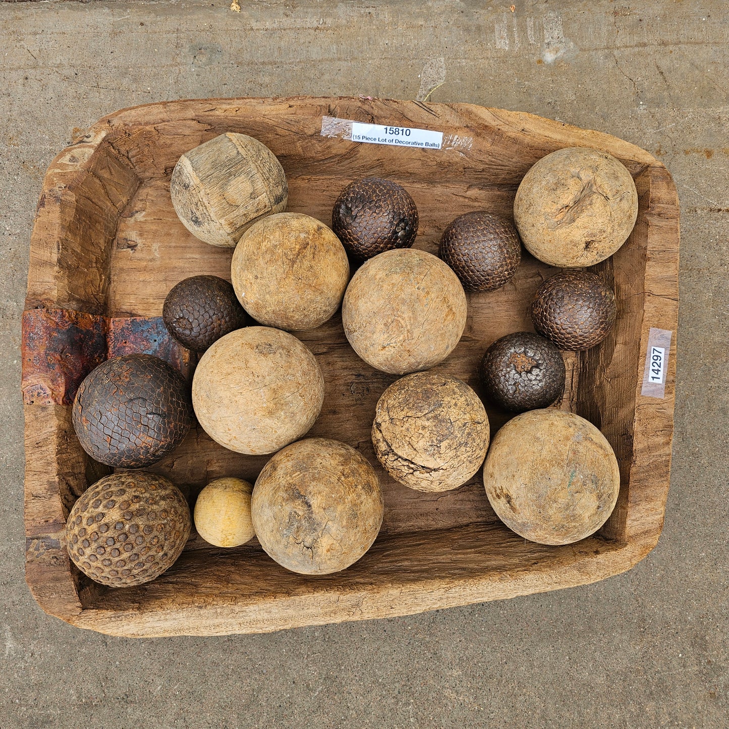 15 Piece Lot of Wood and Metal Decorative Balls
