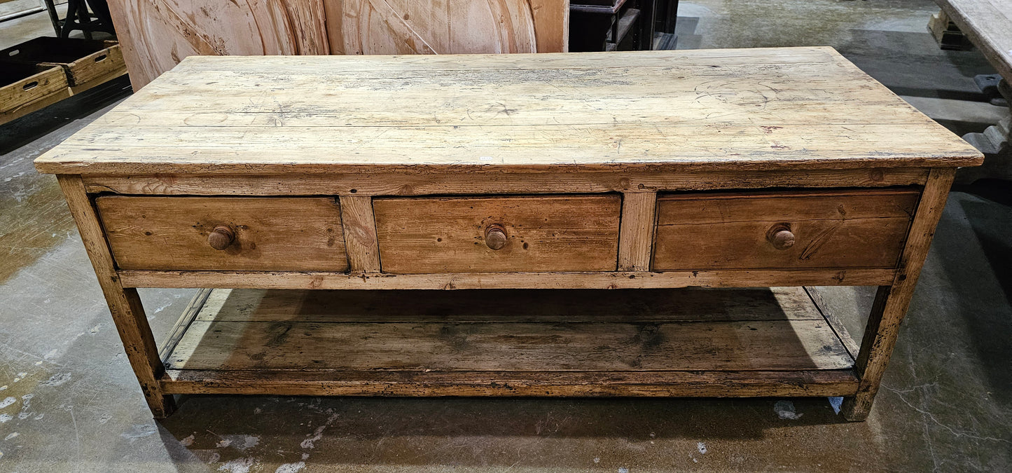 19th C. French Work Table / Island with Drawers on Each Side