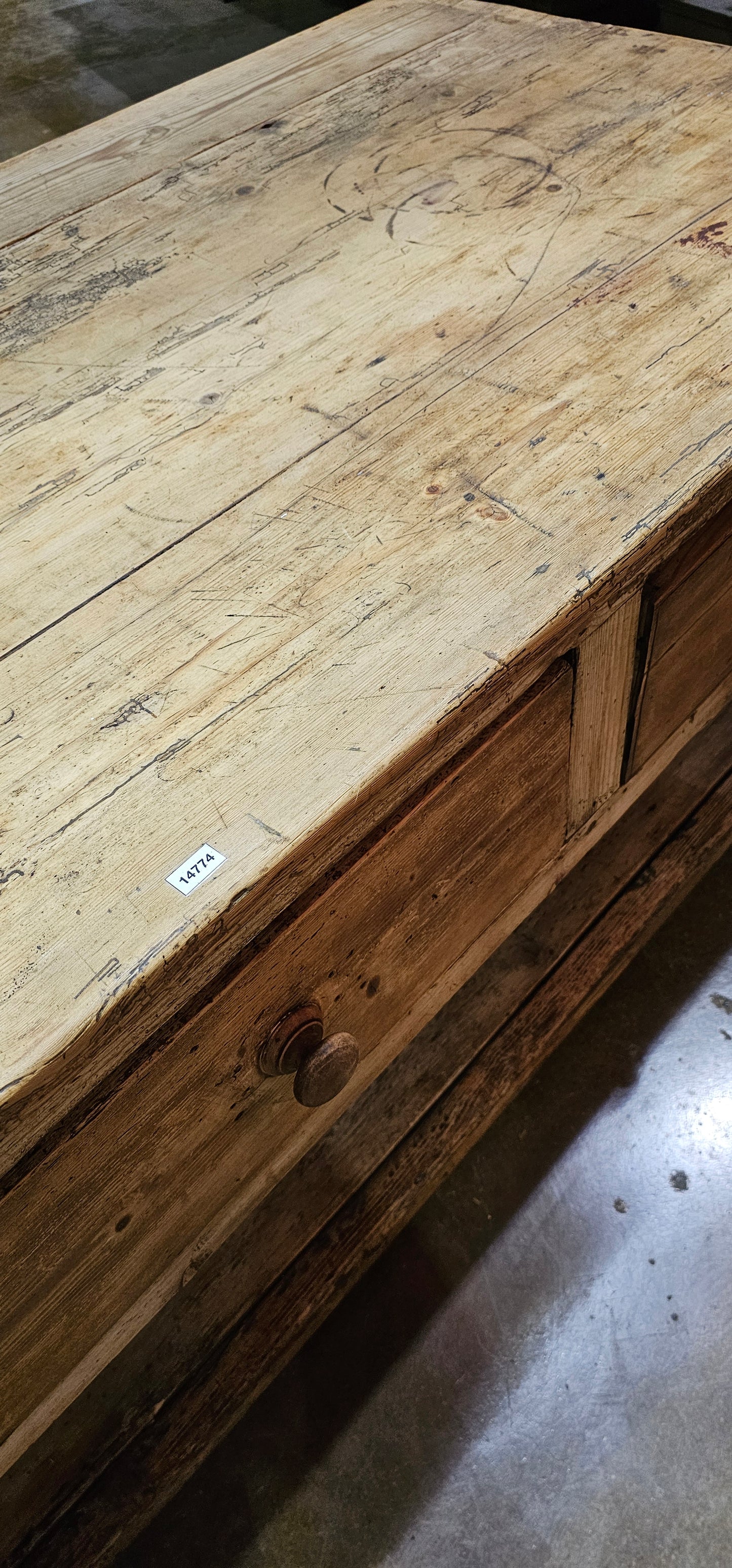 19th C. French Work Table / Island with Drawers on Each Side