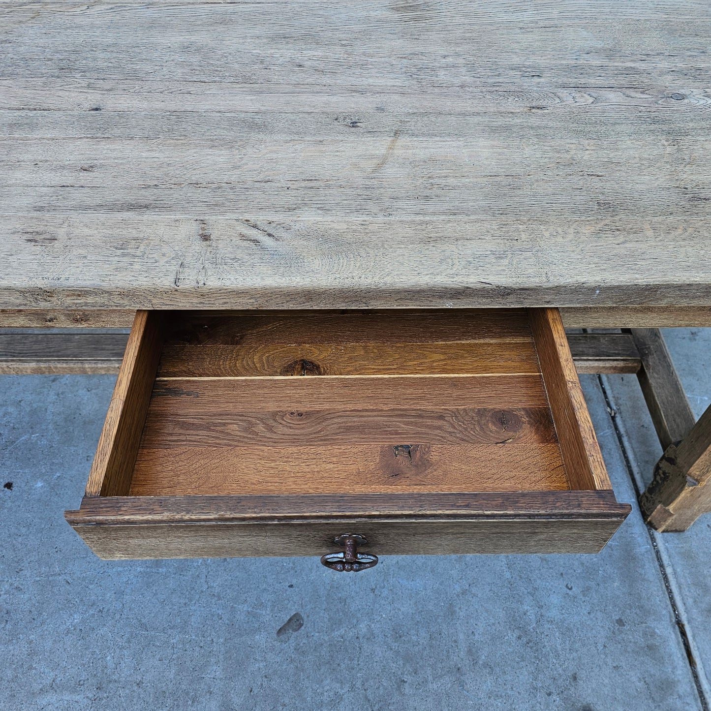 Bleached Wood French Dining Table w/2 Drawers