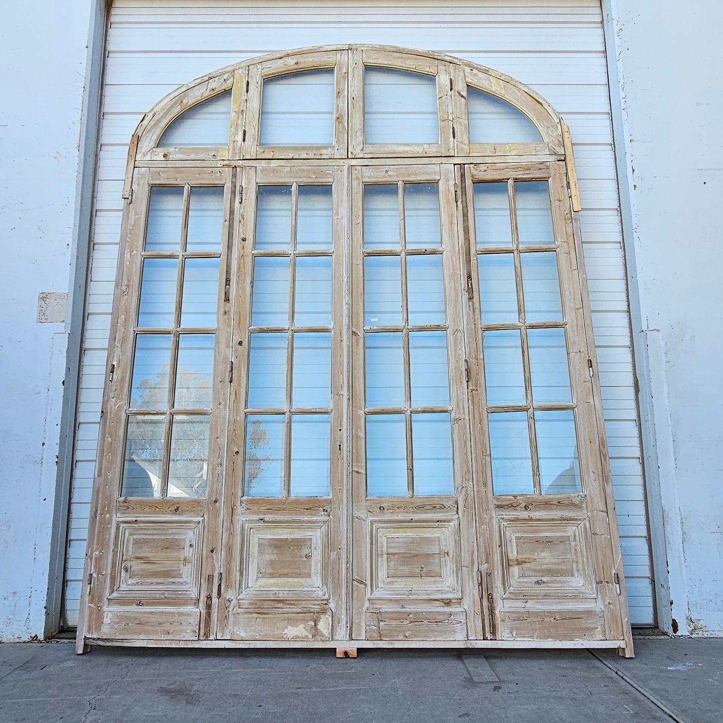 Set of 4 Washed Wood Doors and Transom w/36 Lites