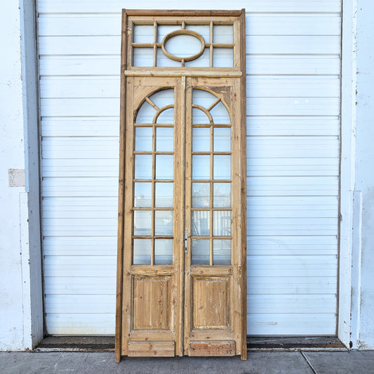 Set of 2 of Washed Wood French Doors w/Transom