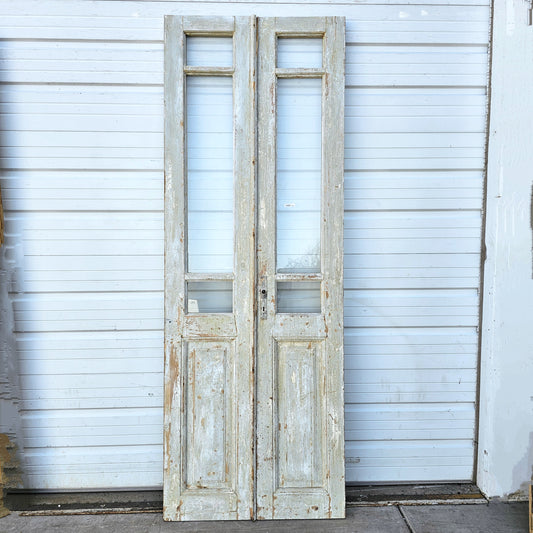 Pair of Painted Wood French Doors w/6 Lites