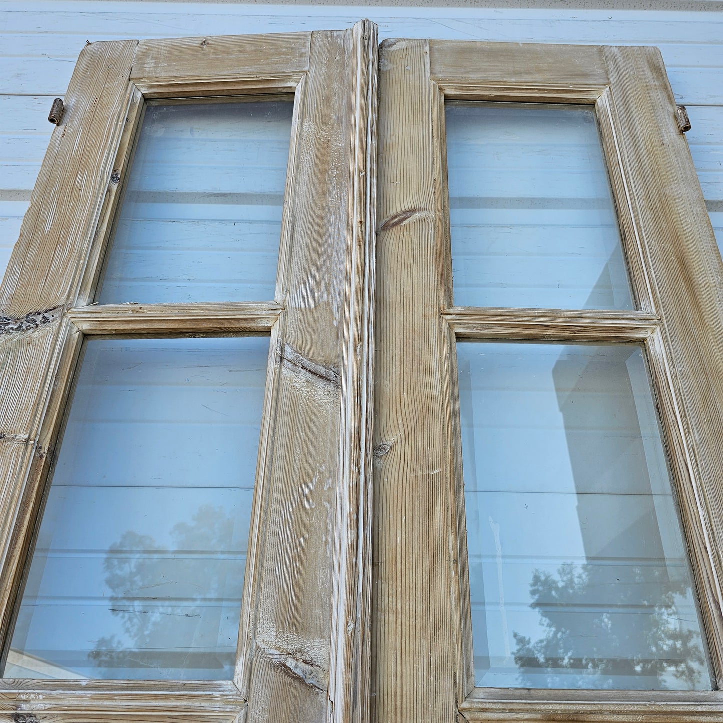 Pair of Washed Wood French Doors w/10 Lites