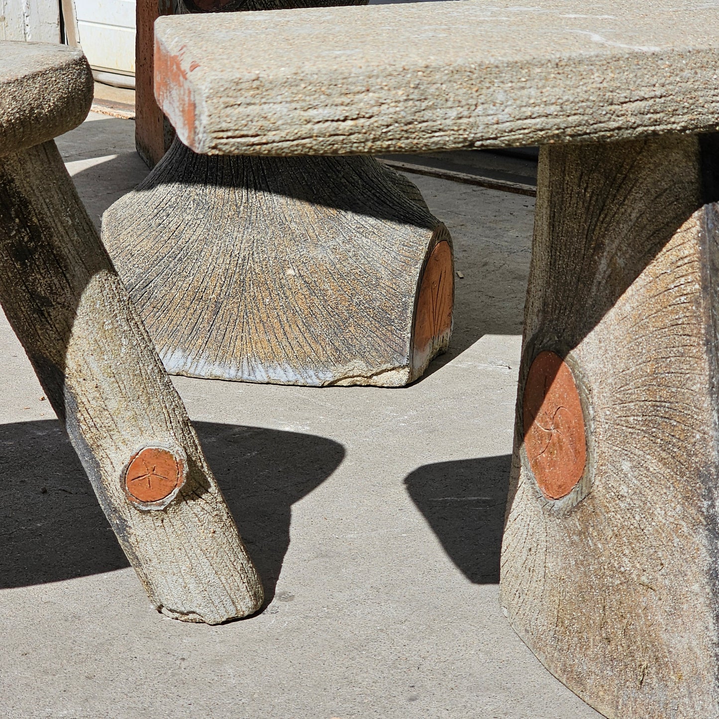Faux Bois Table with 2 Benches and 2 Stools
