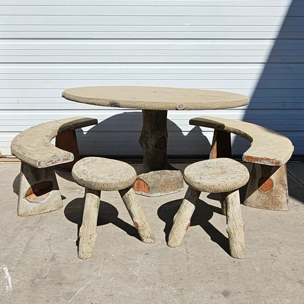Faux Bois Table with 2 Benches and 2 Stools