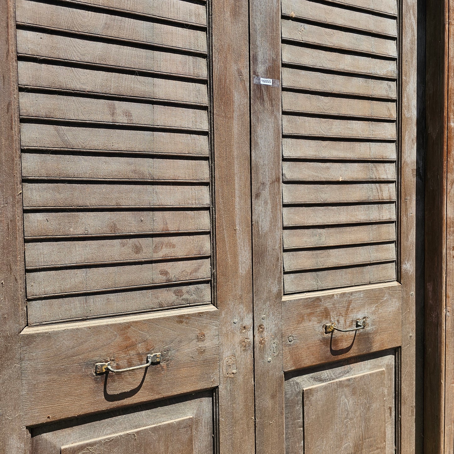 Pair of Wood Shuttered Doors with Glass Transom in Frame