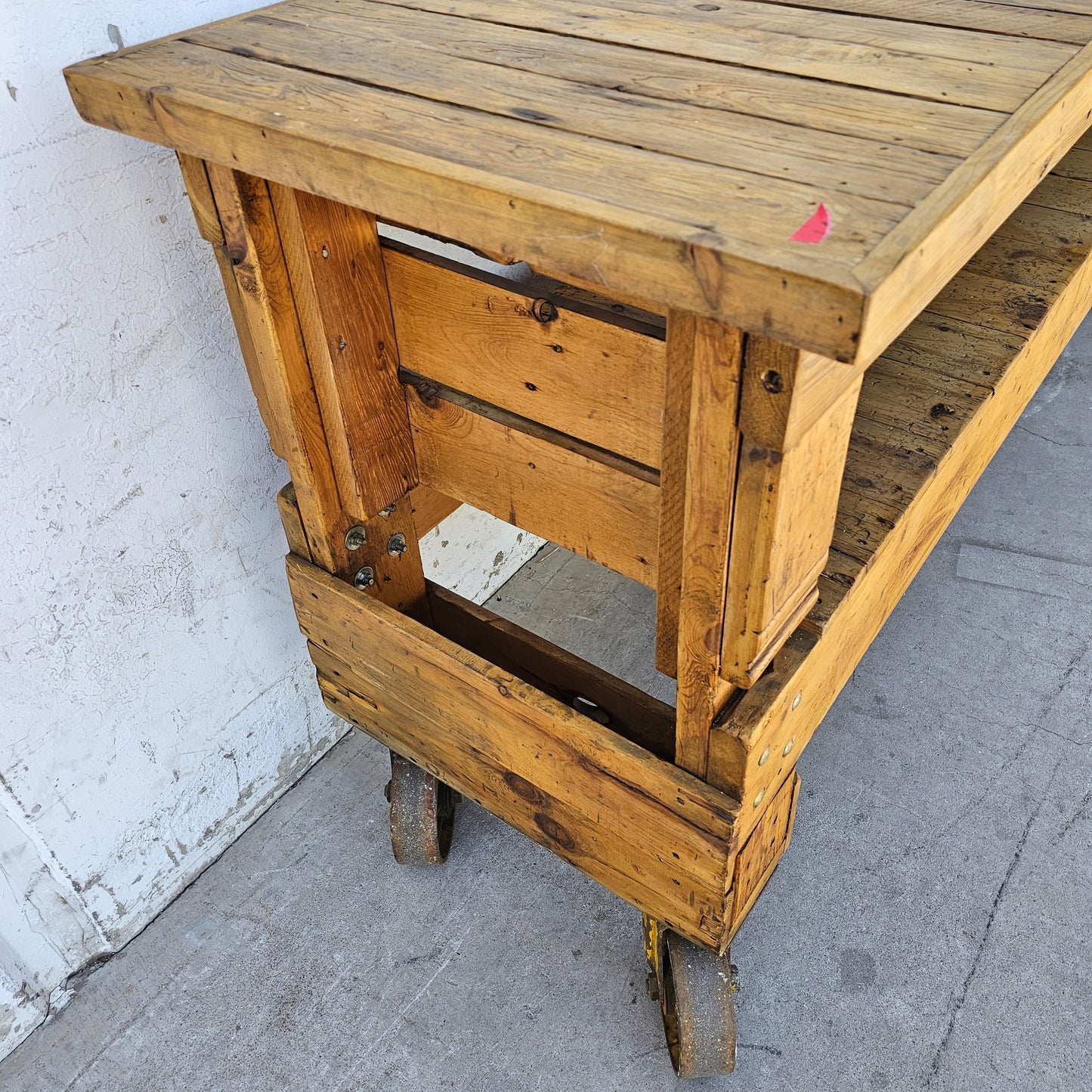 Industrial Wooden Work Table/Island on Casters