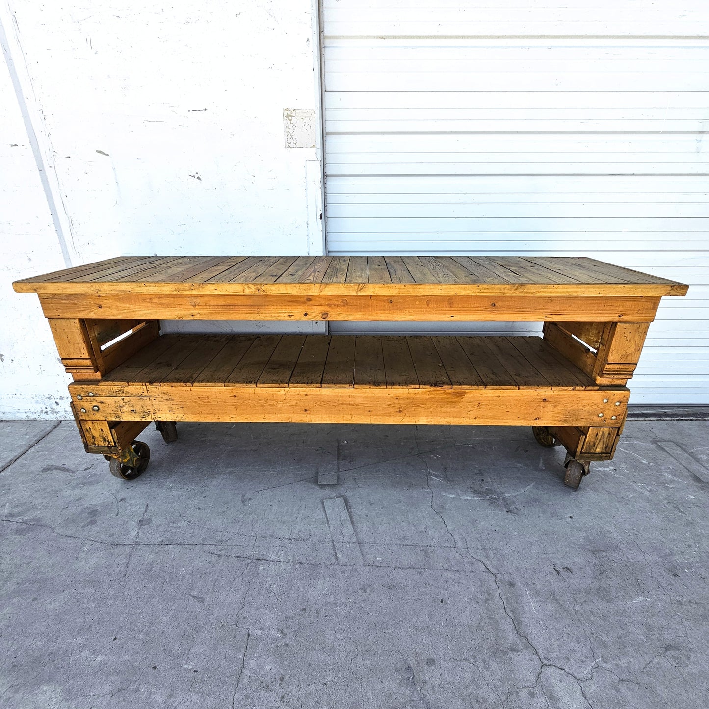 Industrial Wooden Work Table/Island on Casters