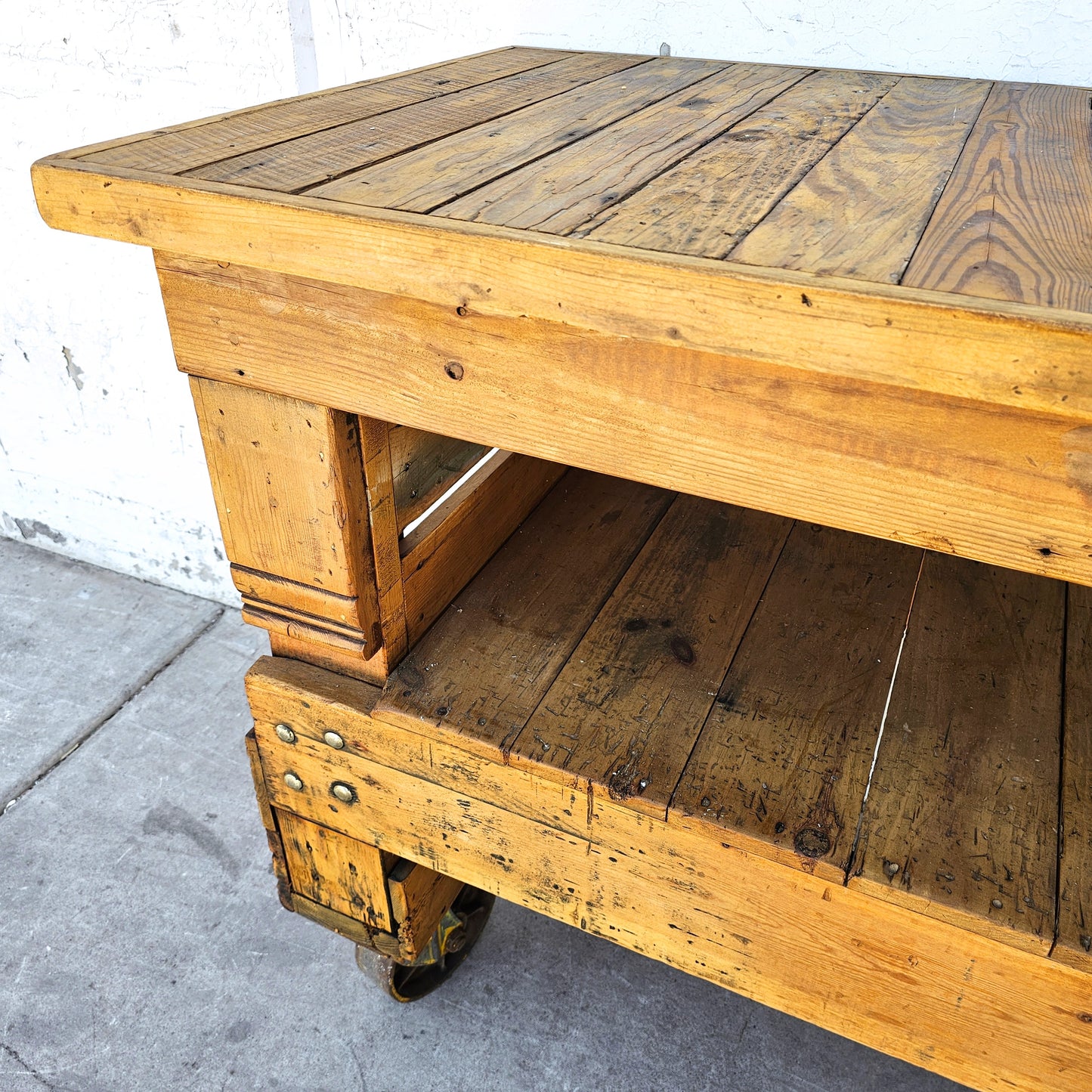 Industrial Wooden Work Table/Island on Casters