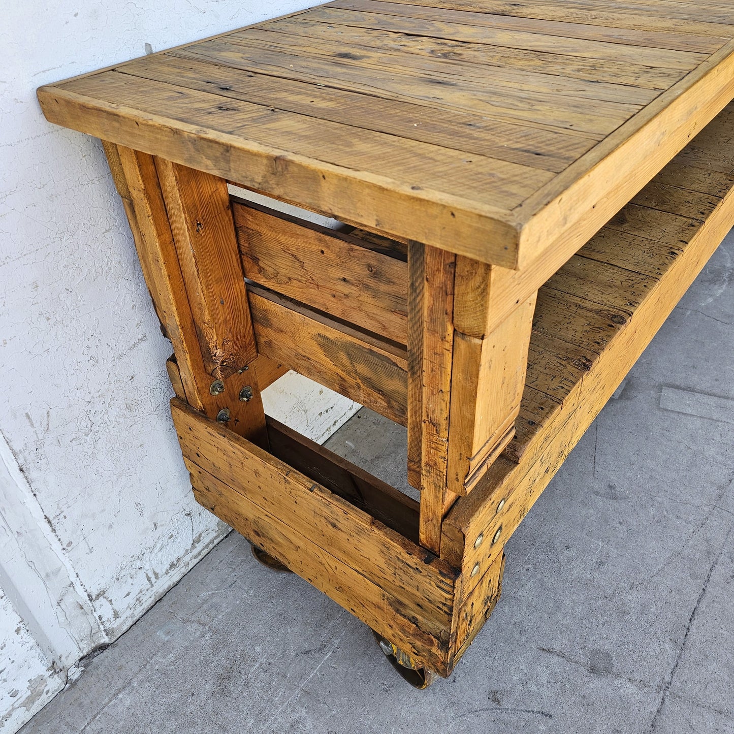 Industrial Wooden Work Table/Island on Casters