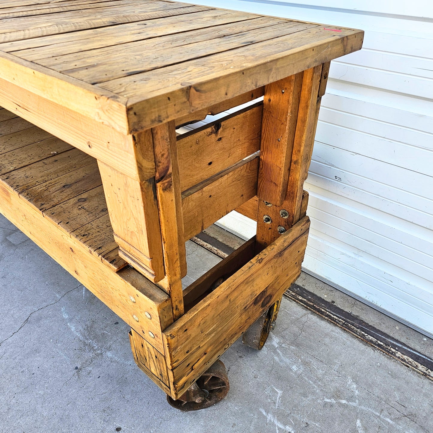 Industrial Wooden Work Table/Island on Casters