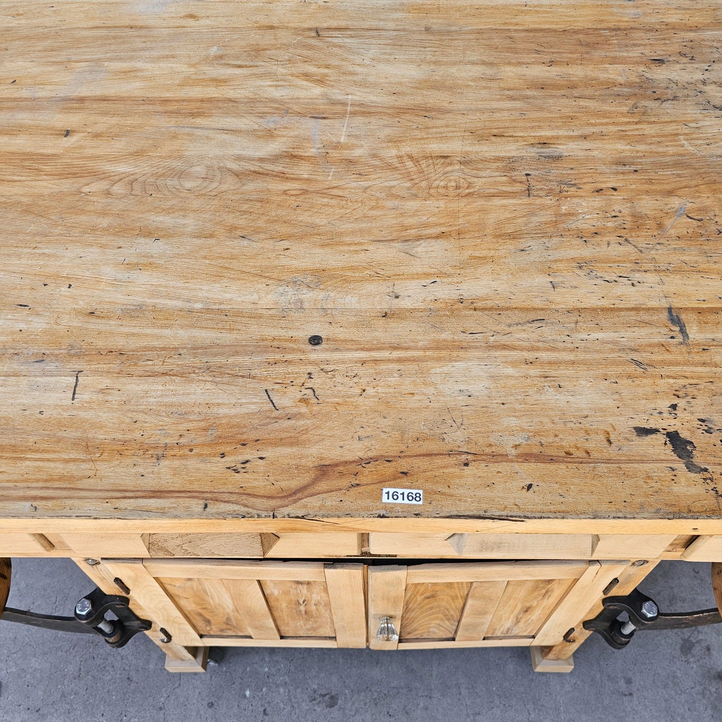 Bleached Work Table w/Swing Out Seats