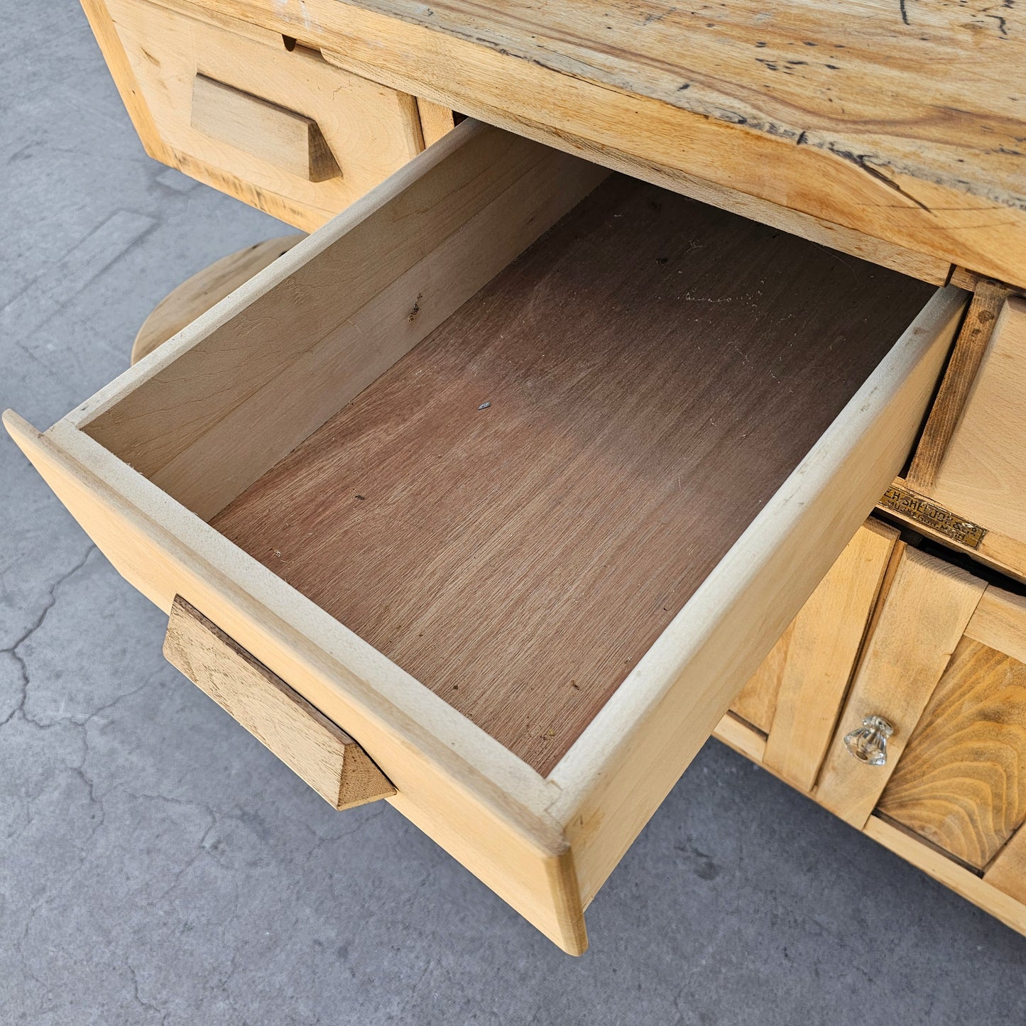 Bleached Work Table w/Swing Out Seats
