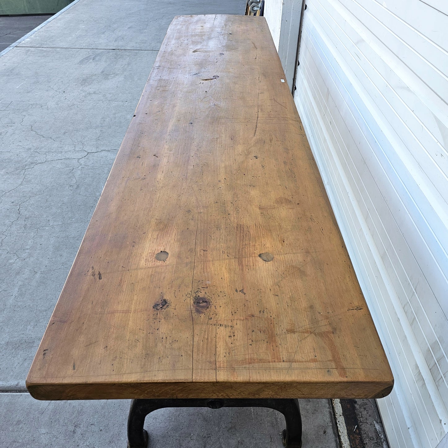 Large Industrial Console Table with Iron Base and Shelf