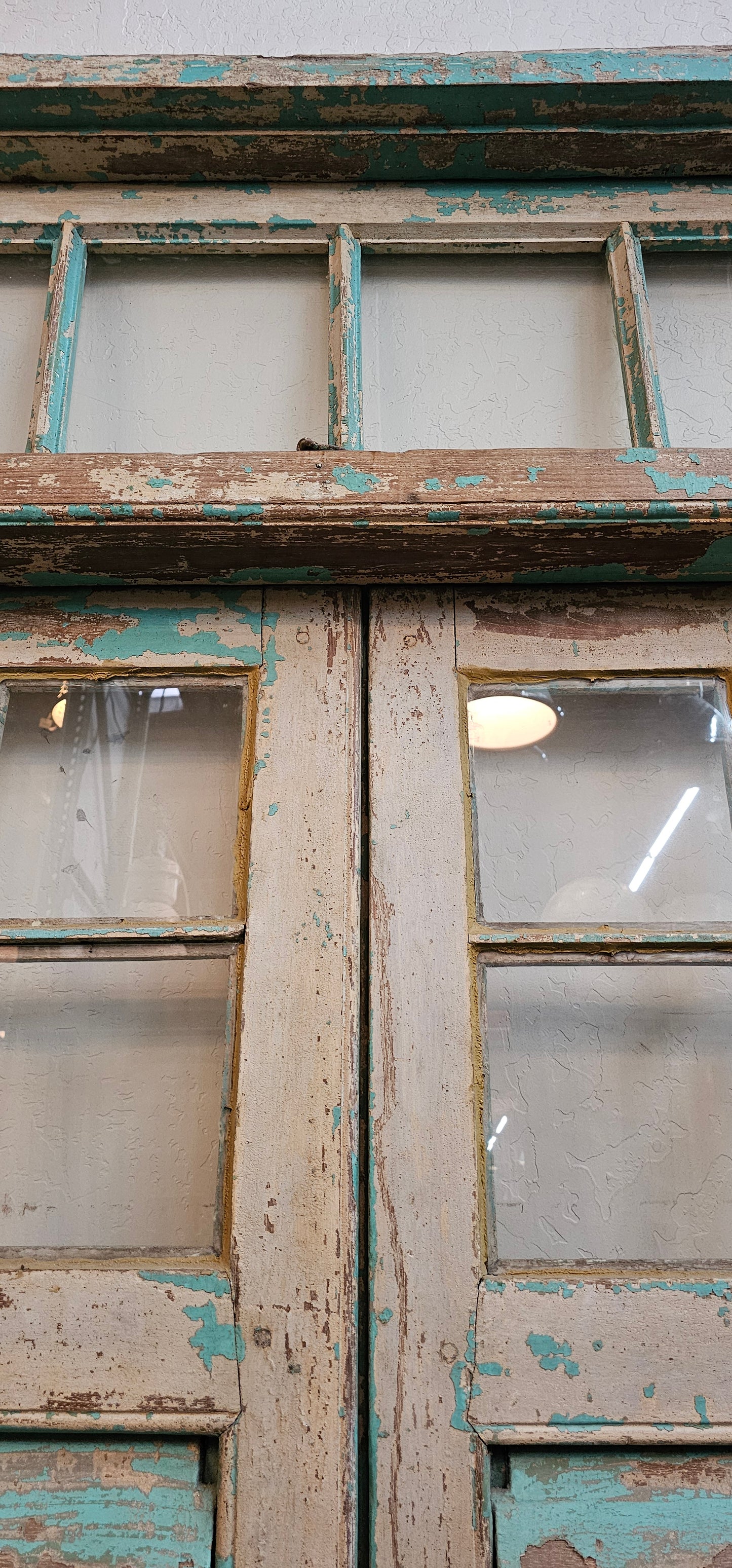 Pair of 4 Lite Framed Antique Shutter Doors with 4 Lite Transom