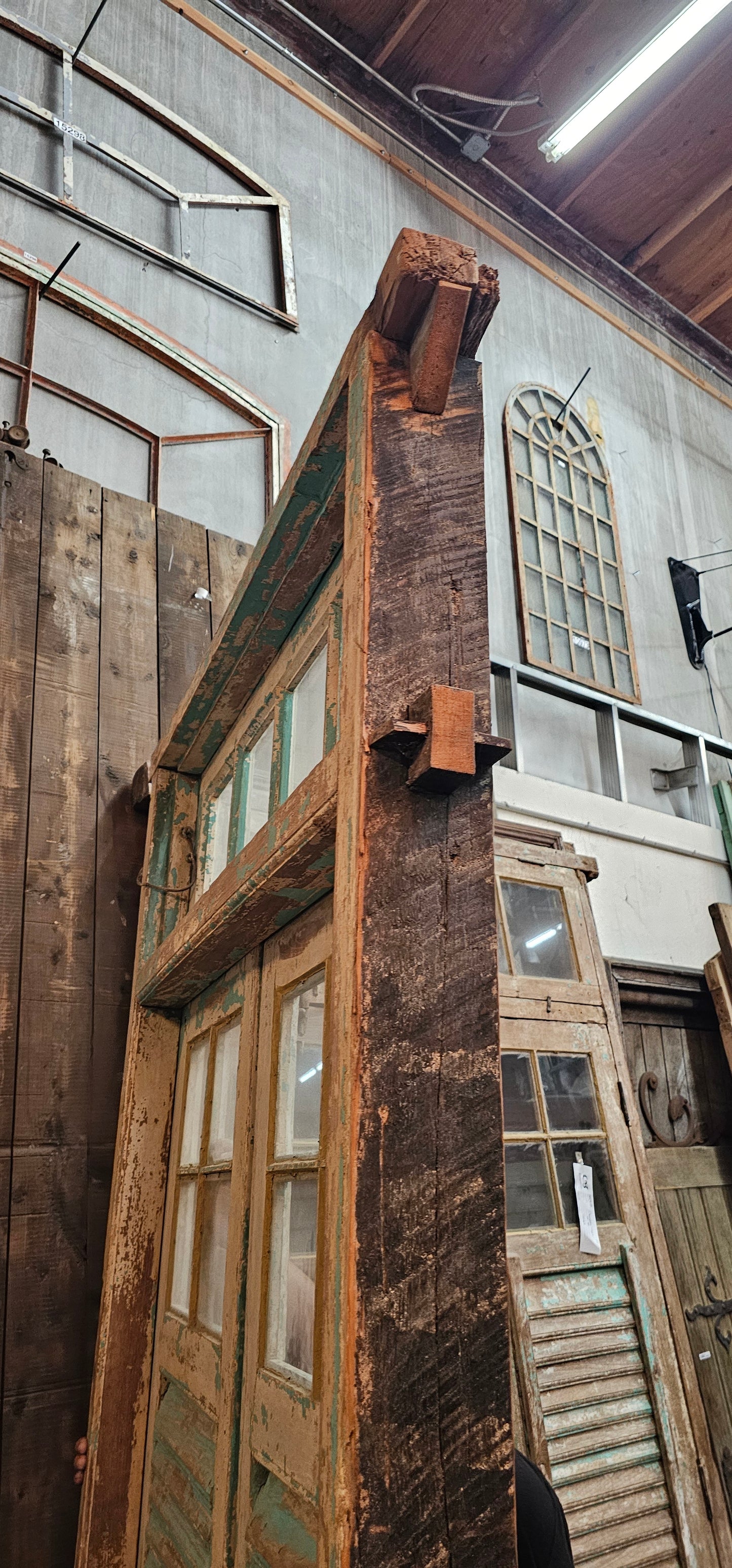 Pair of 4 Lite Framed Antique Shutter Doors with 4 Lite Transom