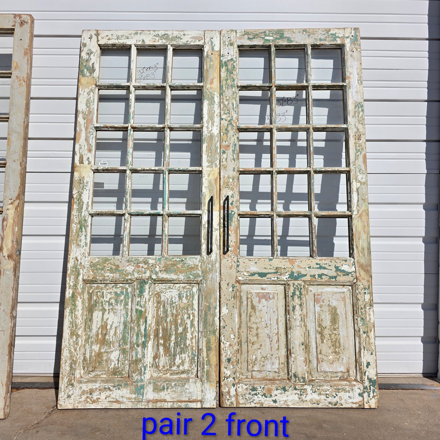 Pair of 2 Panel 15 Lite Painted Wood French Antique Doors