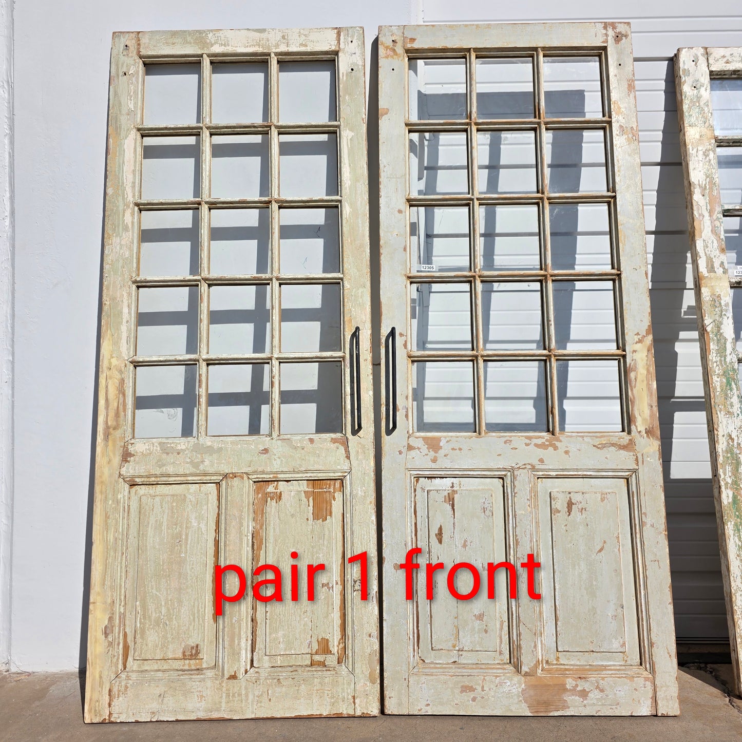 Pair of 2 Panel 15 Lite Painted Wood French Antique Doors