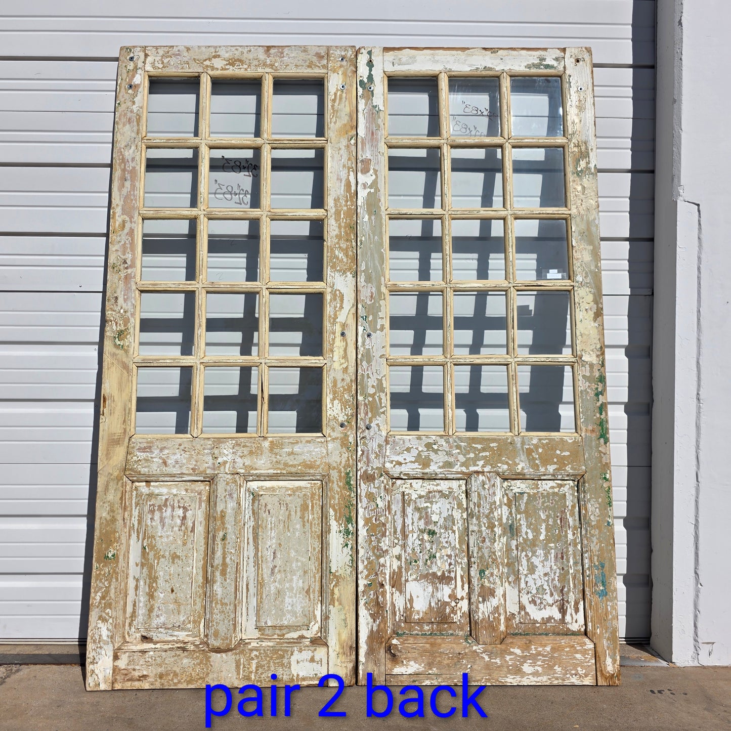 Pair of 2 Panel 15 Lite Painted Wood French Antique Doors