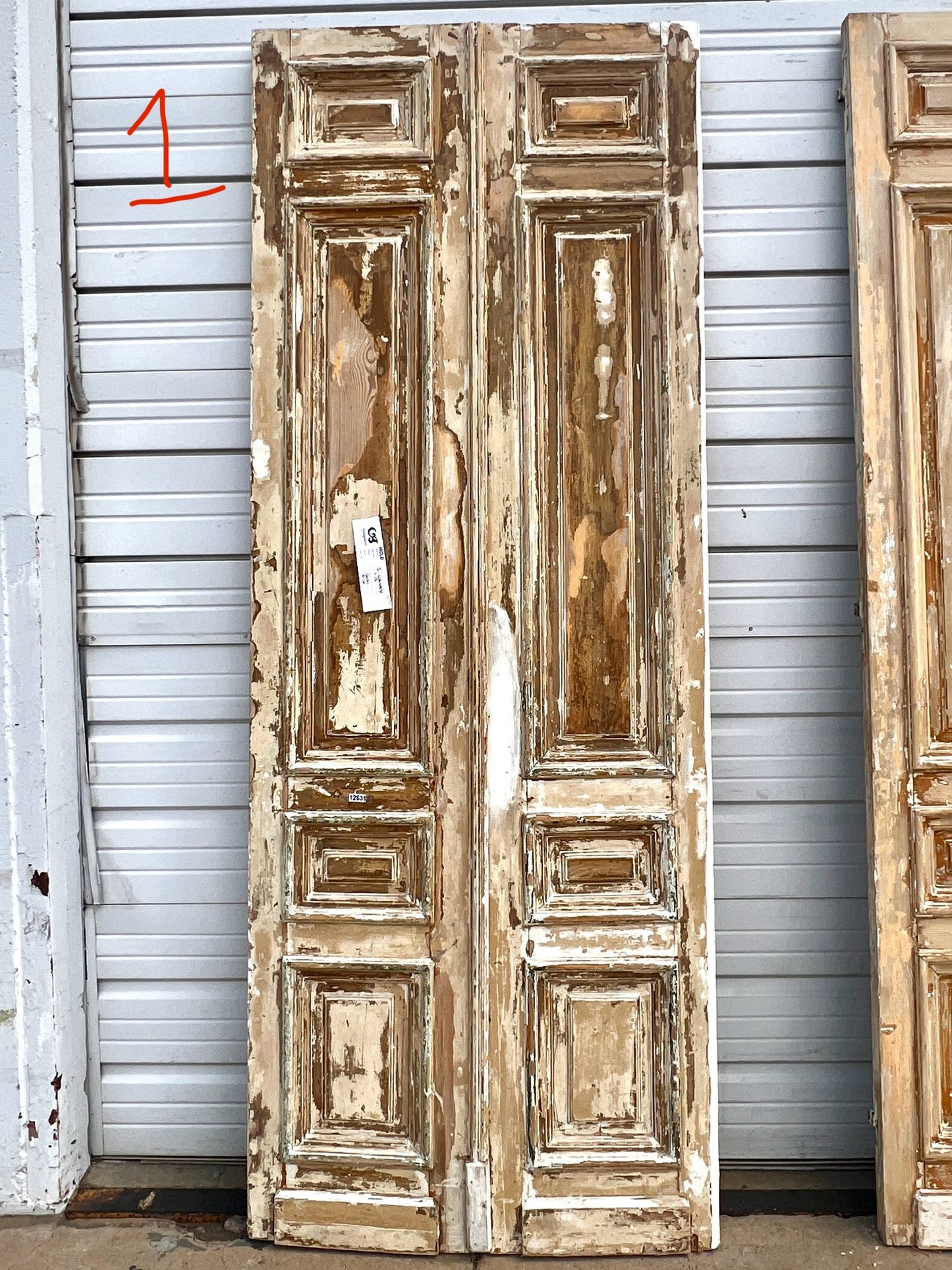 Pair of Antique 4 Panel Washed Wood Doors