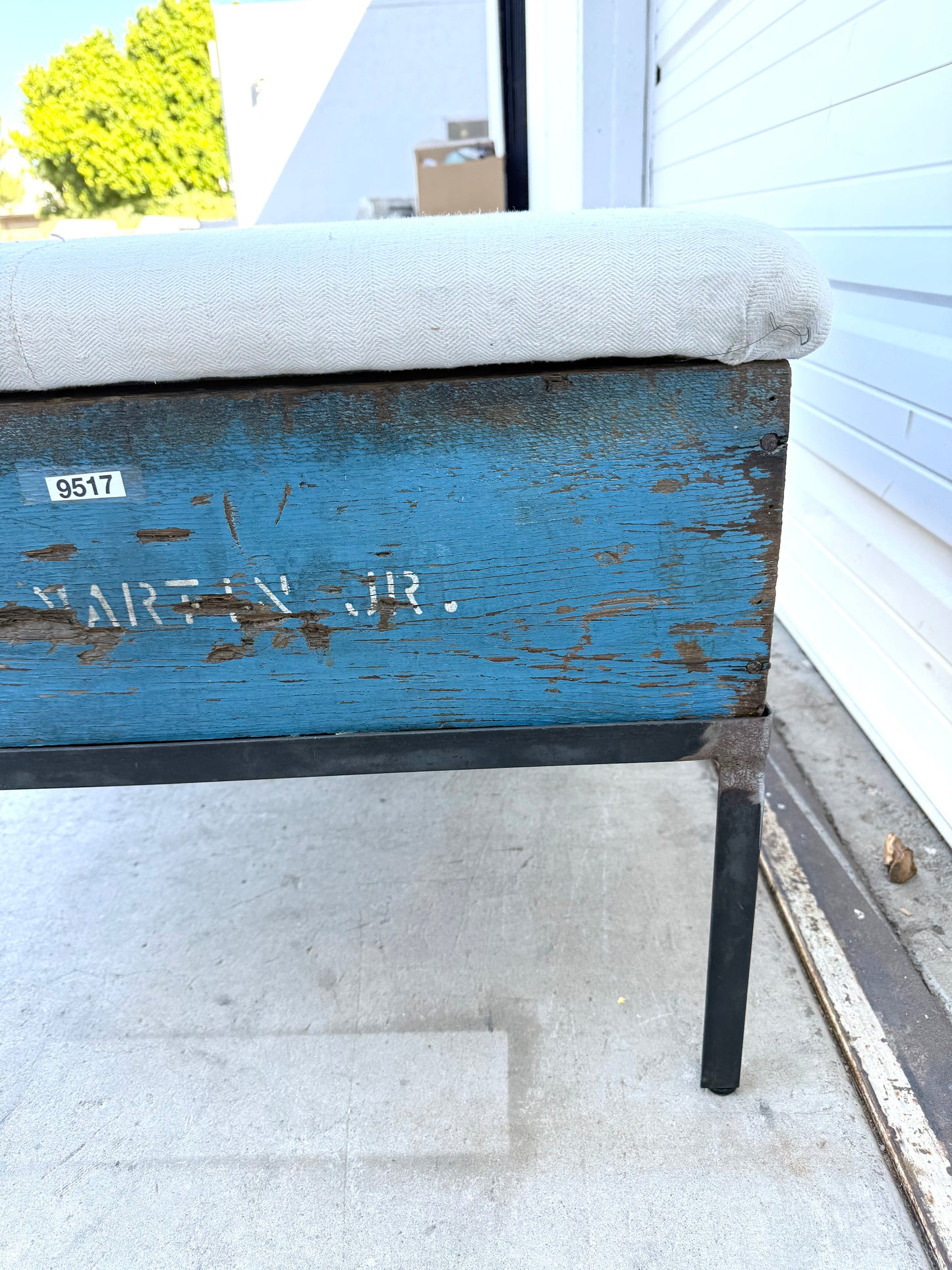 Raisin Box Ottoman with French Grain Sack Top