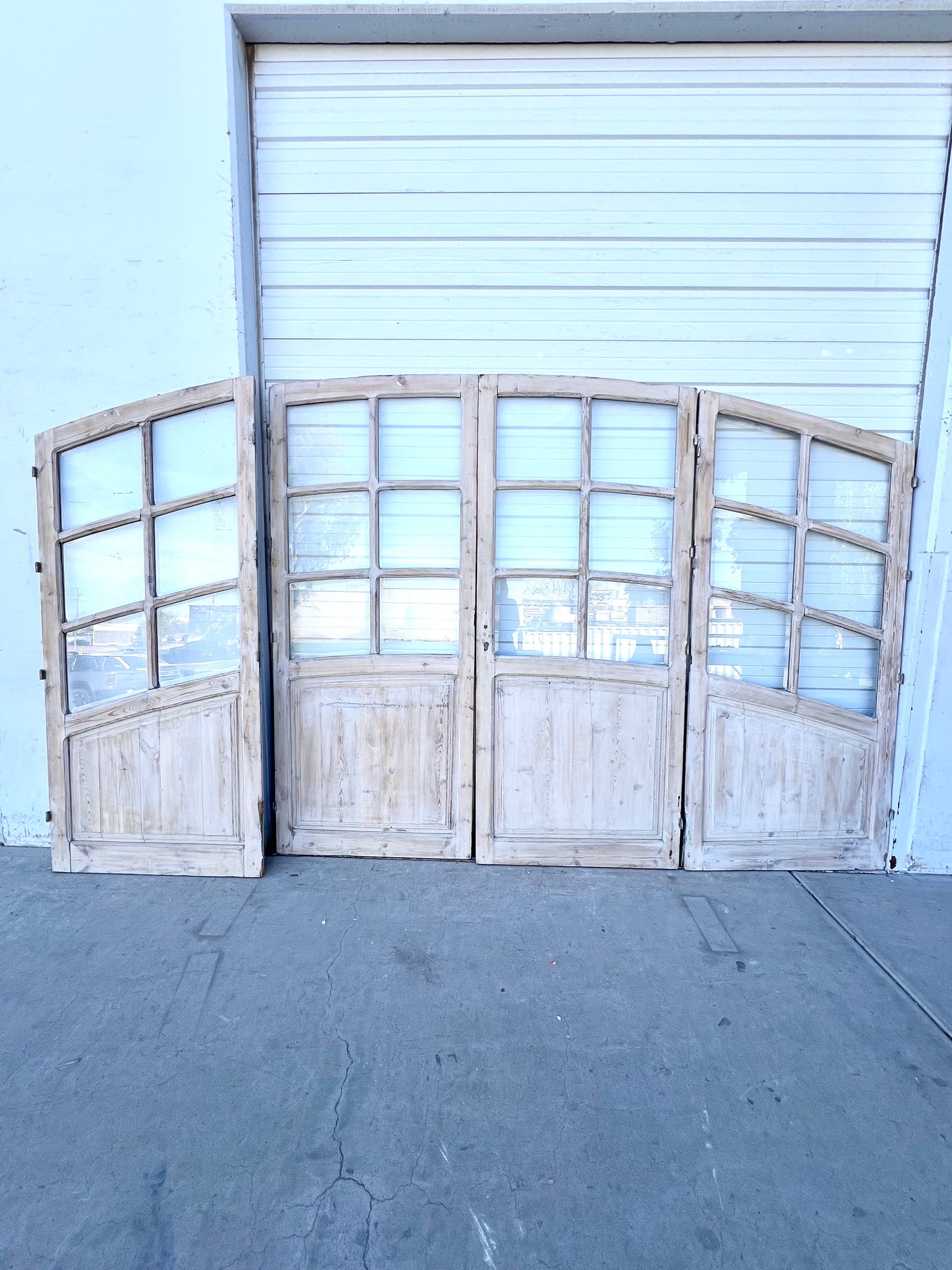 Set of Arched Washed Wood Doors w/24 Lites