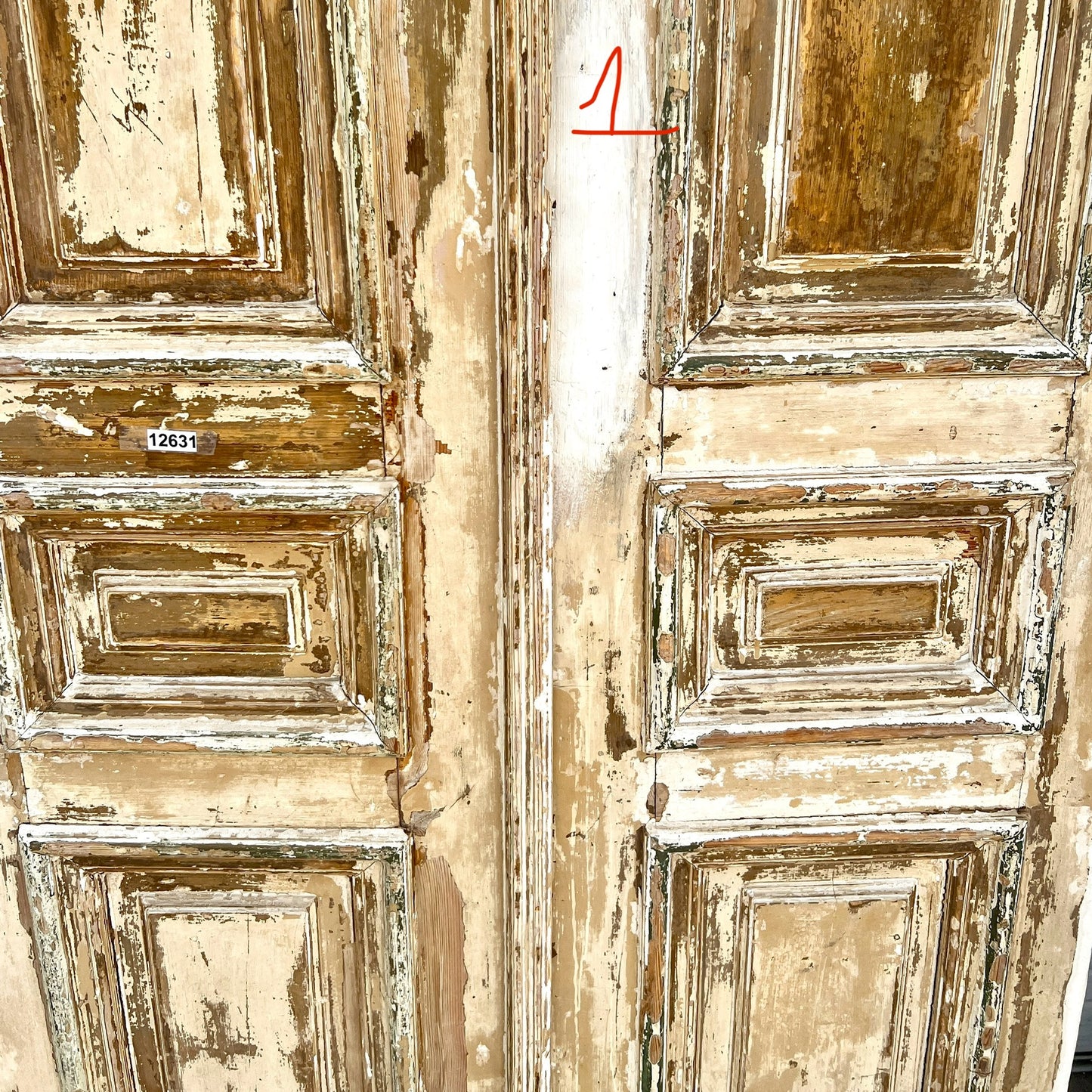 Pair of Antique 4 Panel Washed Wood Doors