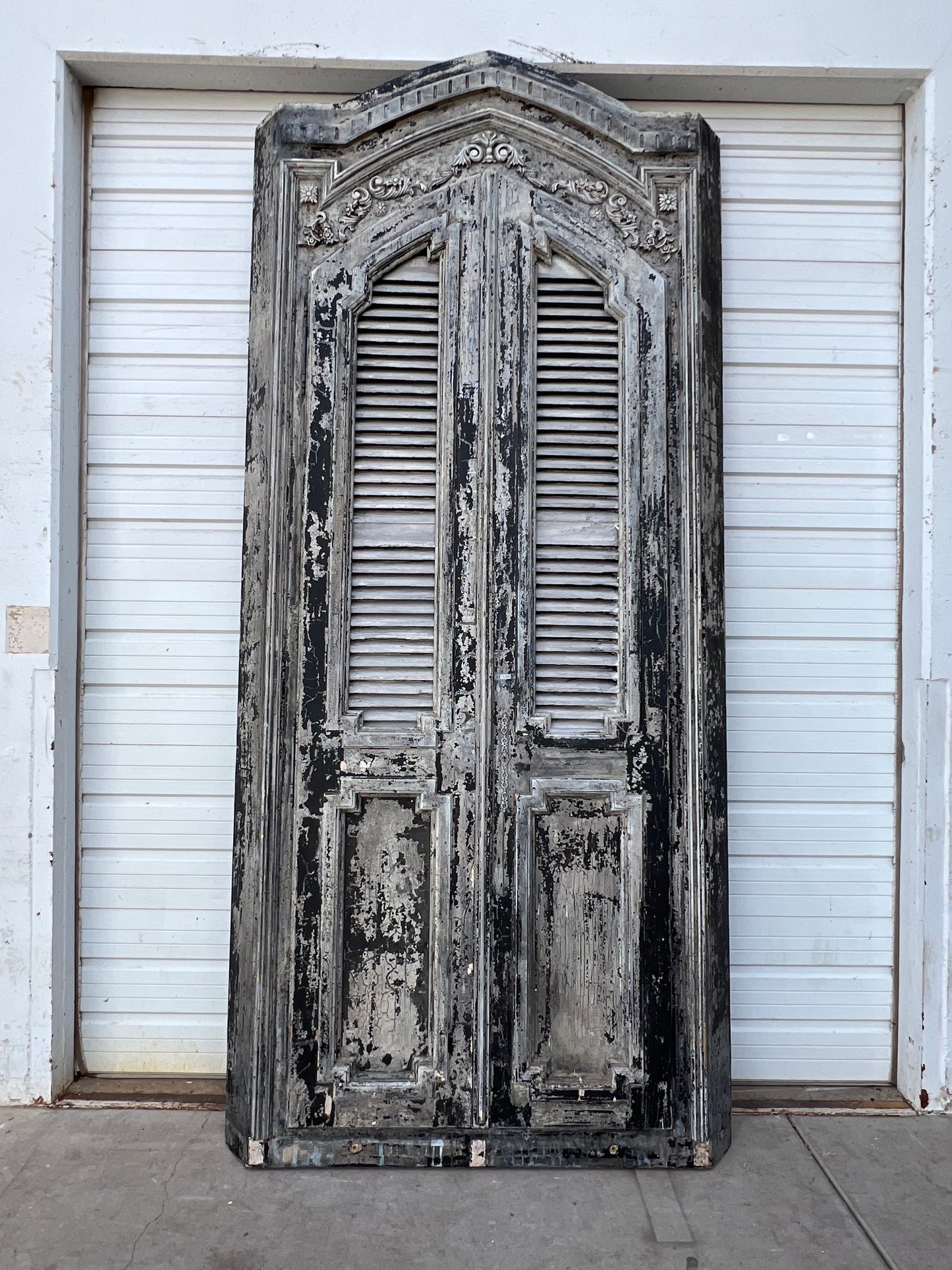 19th C. French Wooden Shuttered Doors in Architectural Frame