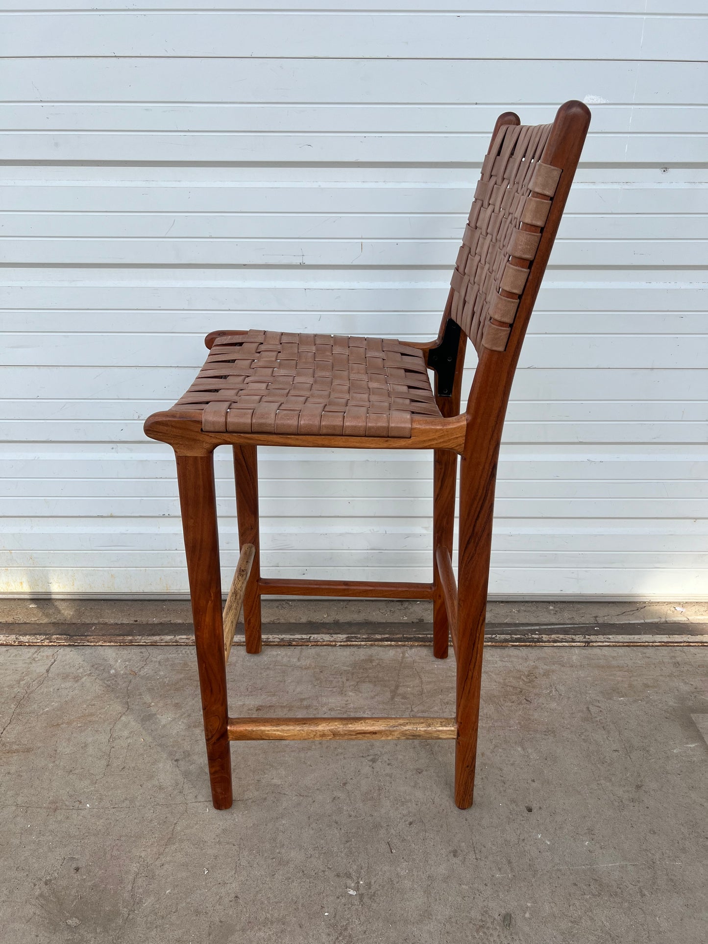 Bar Stool w/Woven Leather Seat and Back
