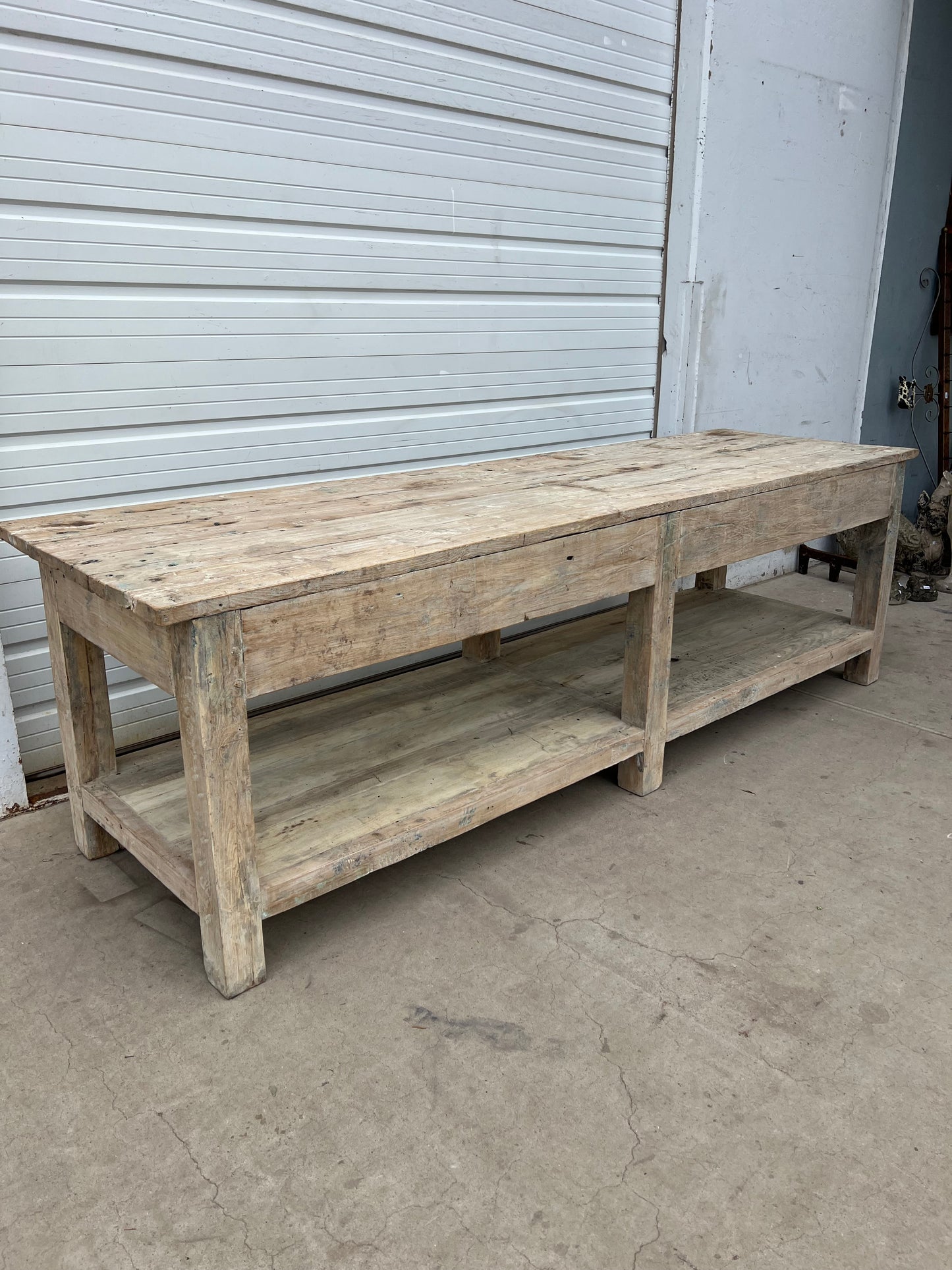 Bleached Industrial Warehouse Work Table / Island