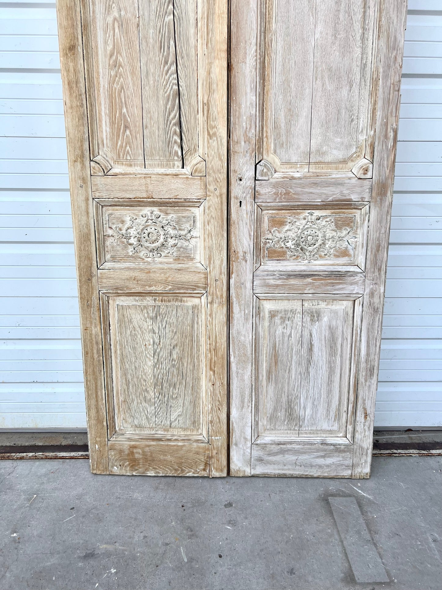 Pair of Washed Wood Doors w/4 Floral Panels