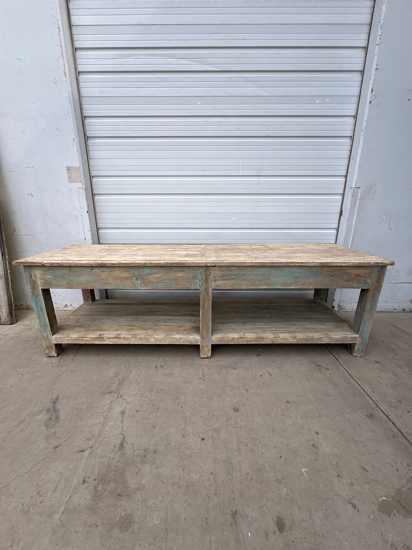 Blue Painted Industrial Warehouse Work Table / Island